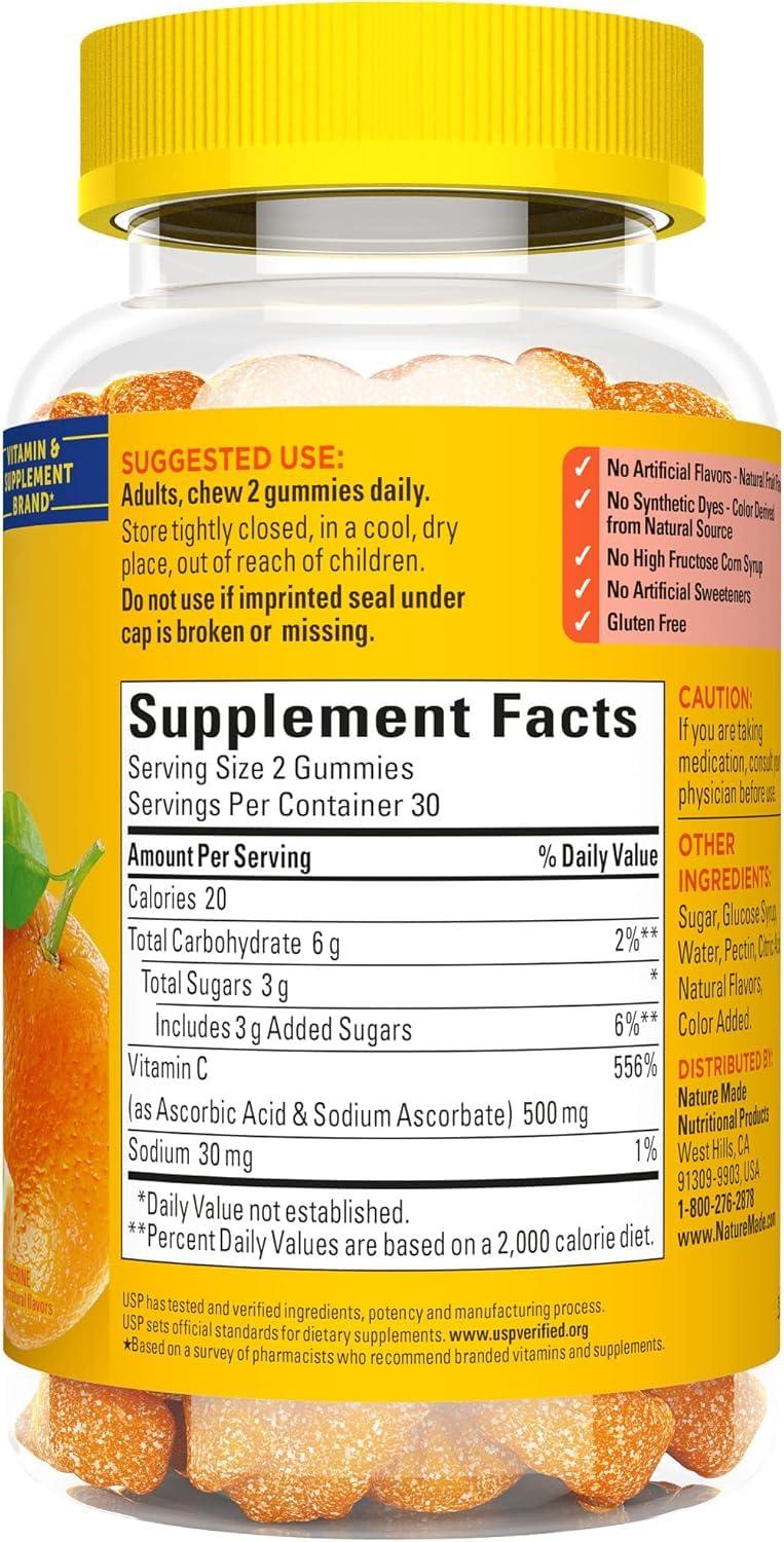 Nature Made Nature Made Extra Strength Dosage Vitamin C 500 mg per Serving, Dietary Supplement for Immune Support, 60 Gummies, 30 Day Supply (Pack of 2)