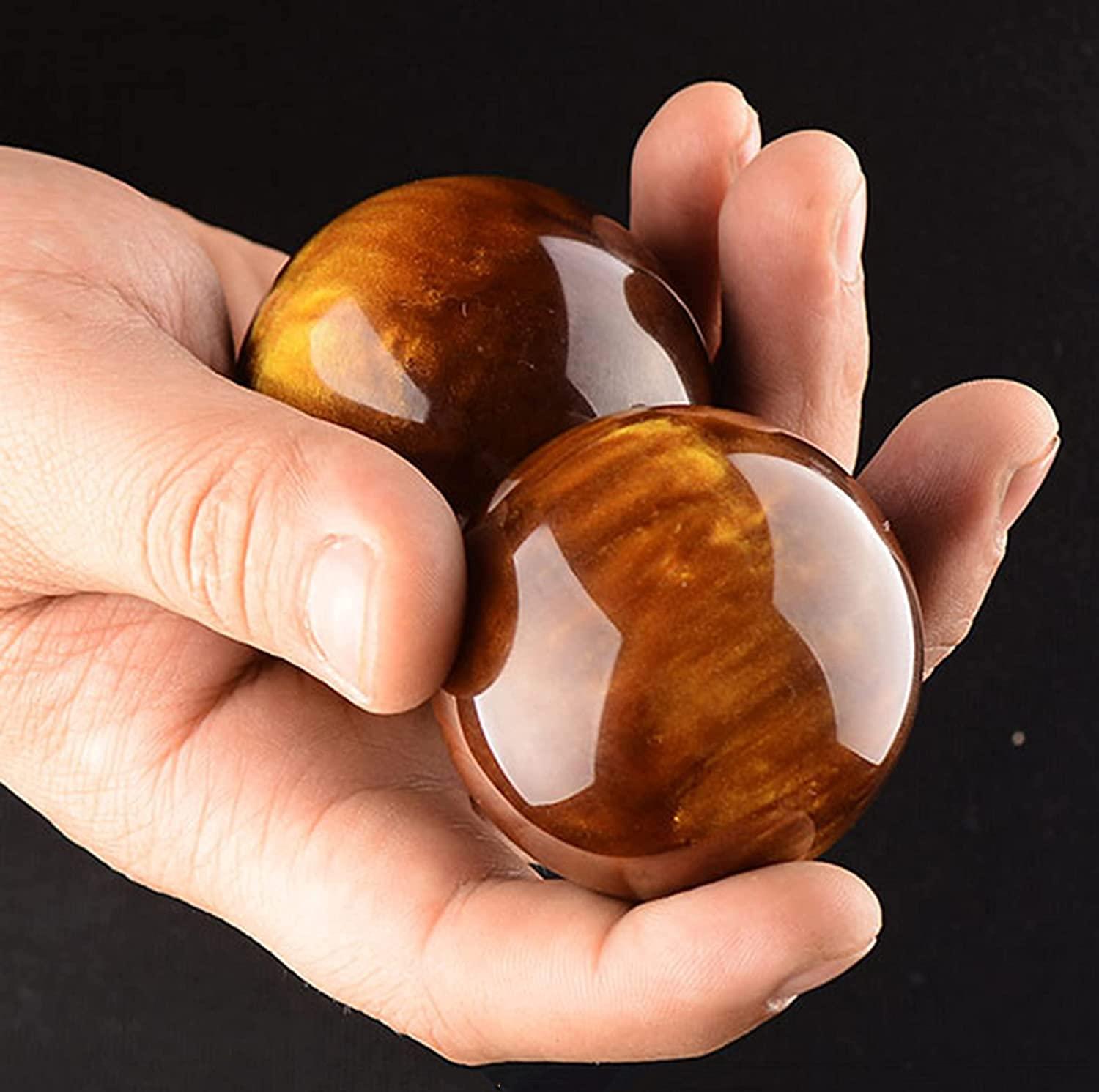 ZHANGDONG ZHANGDONG Baoding Balls Chinese Exercise Balls Stress Balls for Adults 2 Inch Chinese Health Exercise Massage Balls, Massage Natural Stone Health Ball Box for Hand Therapy, Exercise(Color:Beeswax)