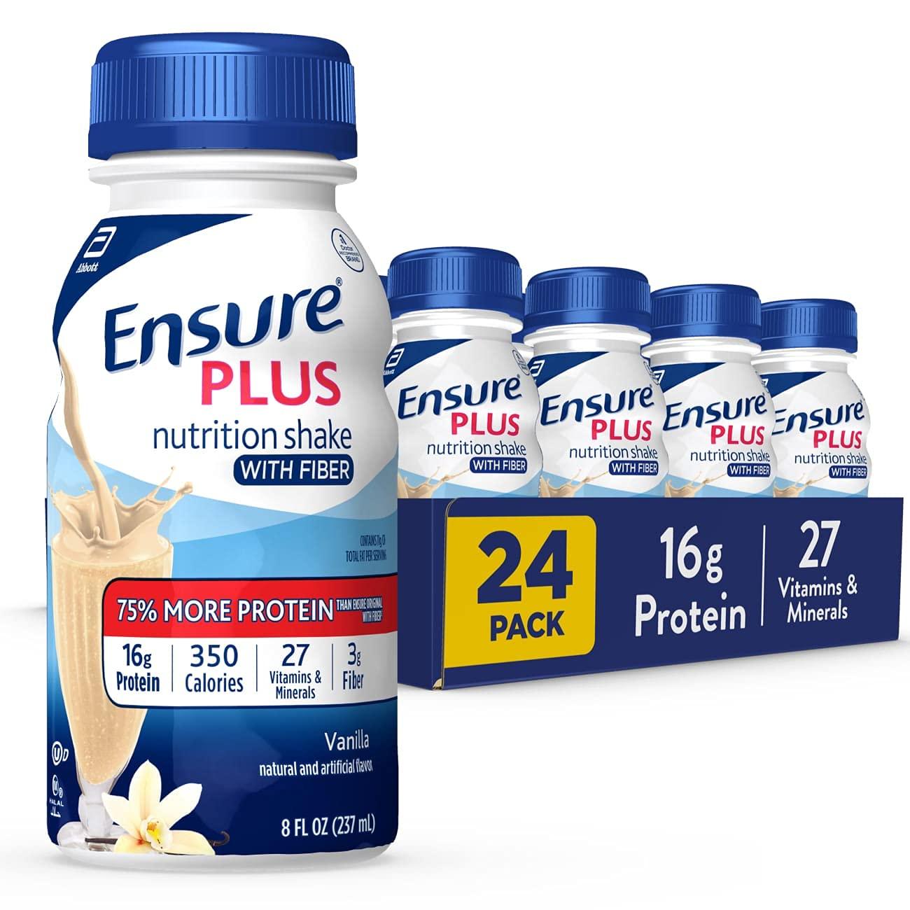 Ensure Plus Ensure Plus Nutrition Shake With Fiber, 16 Grams of Protein, Meal Replacement Liquid, Milk Chocolate, 8 Fl Oz & Liquid Nutrition Shake with Fiber, 16 Grams of Protein, Vanilla, 8 Fl Oz Bottle