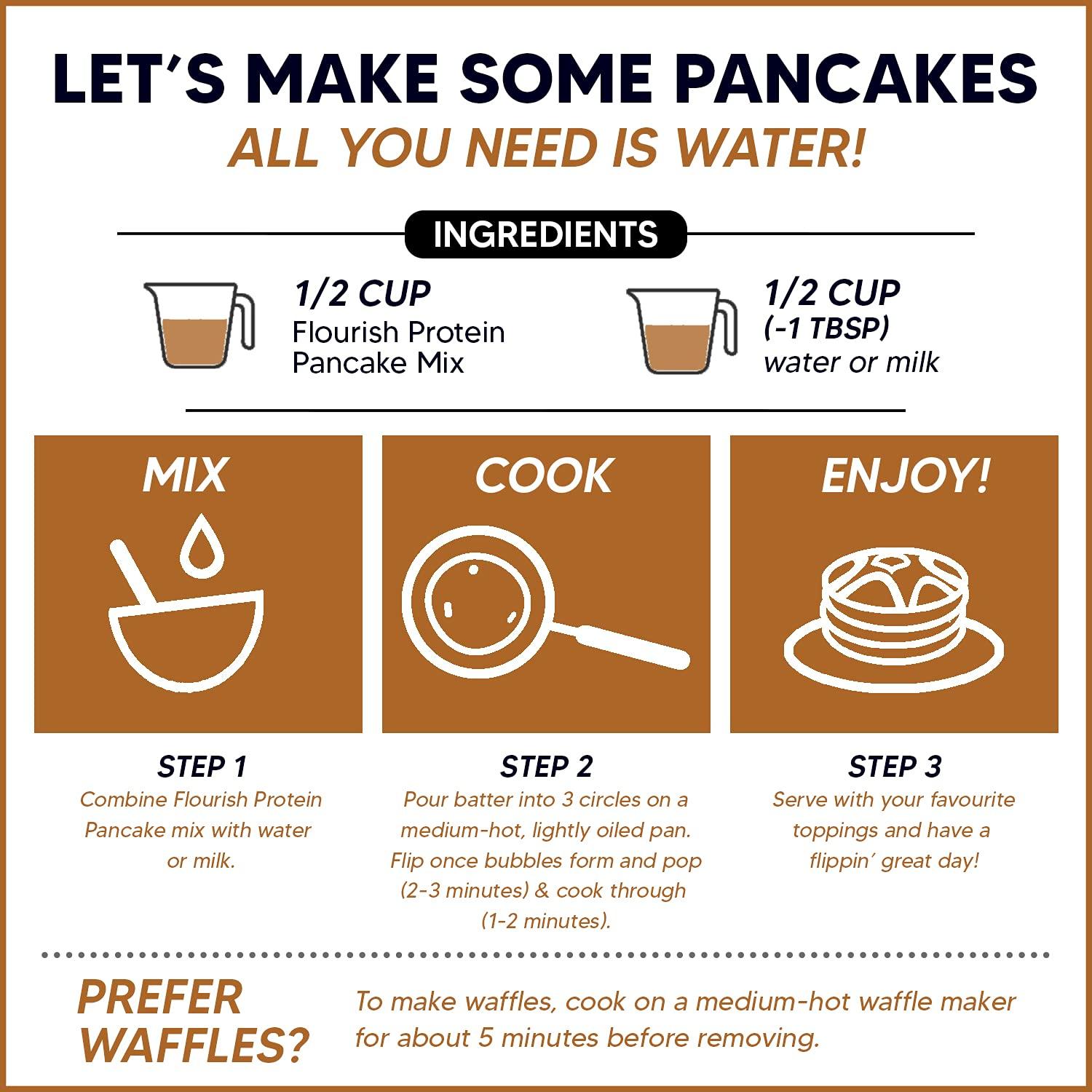 Flourish Flourish - Protein Pancake & Waffle Mix, Whey Protein Isolate & Flax Seed, Non-GMO, No Added Sugar, Superfood, High Protein & Fiber, Just Add Water - Chocolate, 16oz