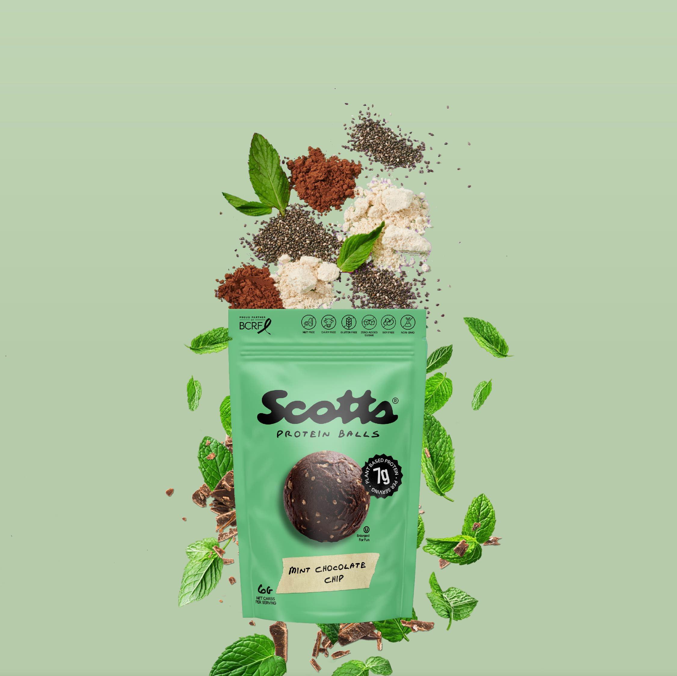 Scott's Protein Balls Scott's Protein Balls Refrigerated Plant Based Protein Balls, Mint Chocolate Chip Protein Balls, 6 Resealable Bags, 4 Protein Balls per Bag, 24 Count