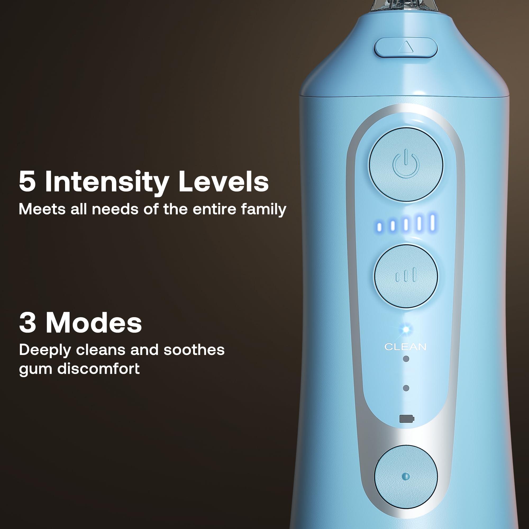 Bitvae Bitvae Water Dental Flosser Teeth Pick, Cordless Flosser for Travel with 6 Jet Tips, 3 Modes 5 intensities, IPX7 Waterproof Portable & Rechargeable Oral Irrigator Cleaner, Sky Blue