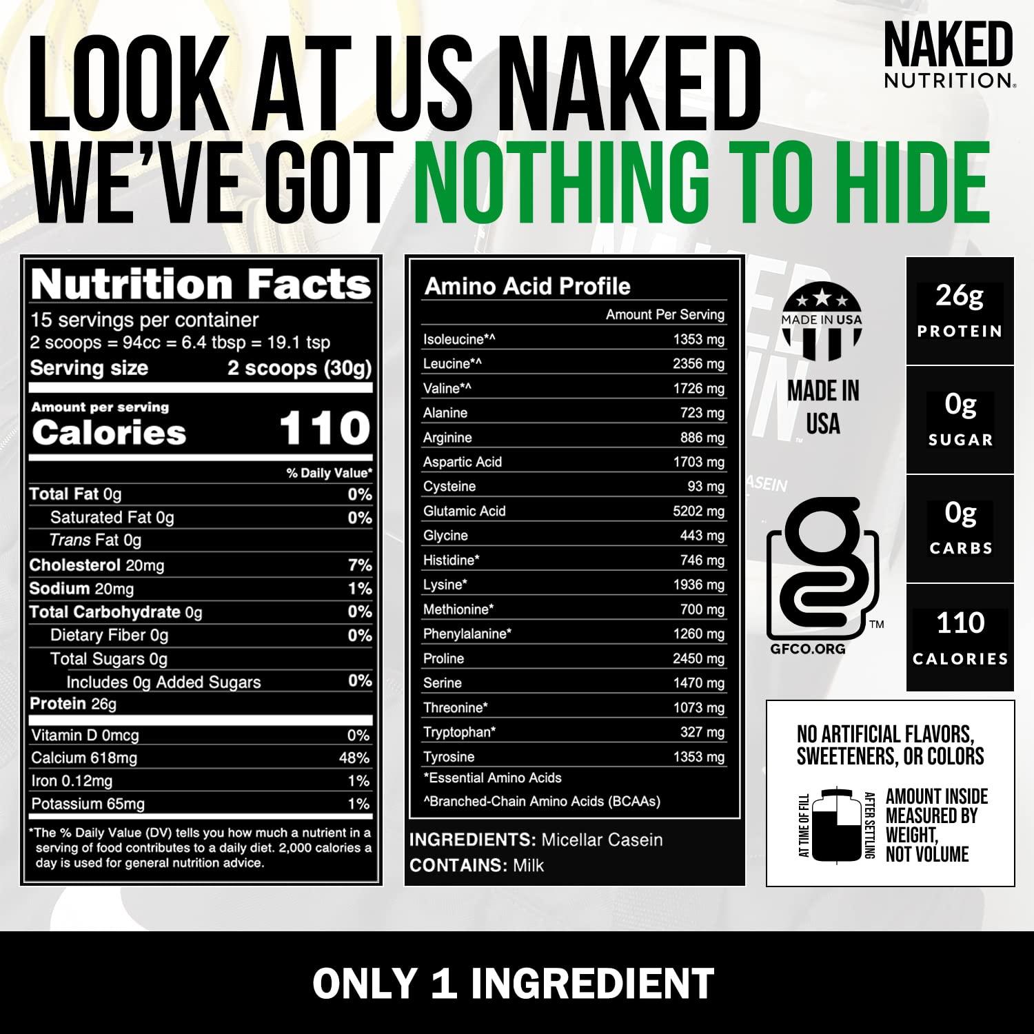 NAKED nutrition Grass Fed Protein Bundle: 1LB Naked Casein and 1LB Vanilla Naked Whey