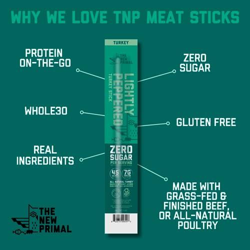 The New Primal The New Primal Lightly Peppered Turkey Sticks, Keto & Gluten Free Healthy Snacks for Adults, Sugar Free Low Carb High Protein Snack, Paleo Whole30 Jerky Meat Stick, 7g Protein, 45 Calories, 5 Pack