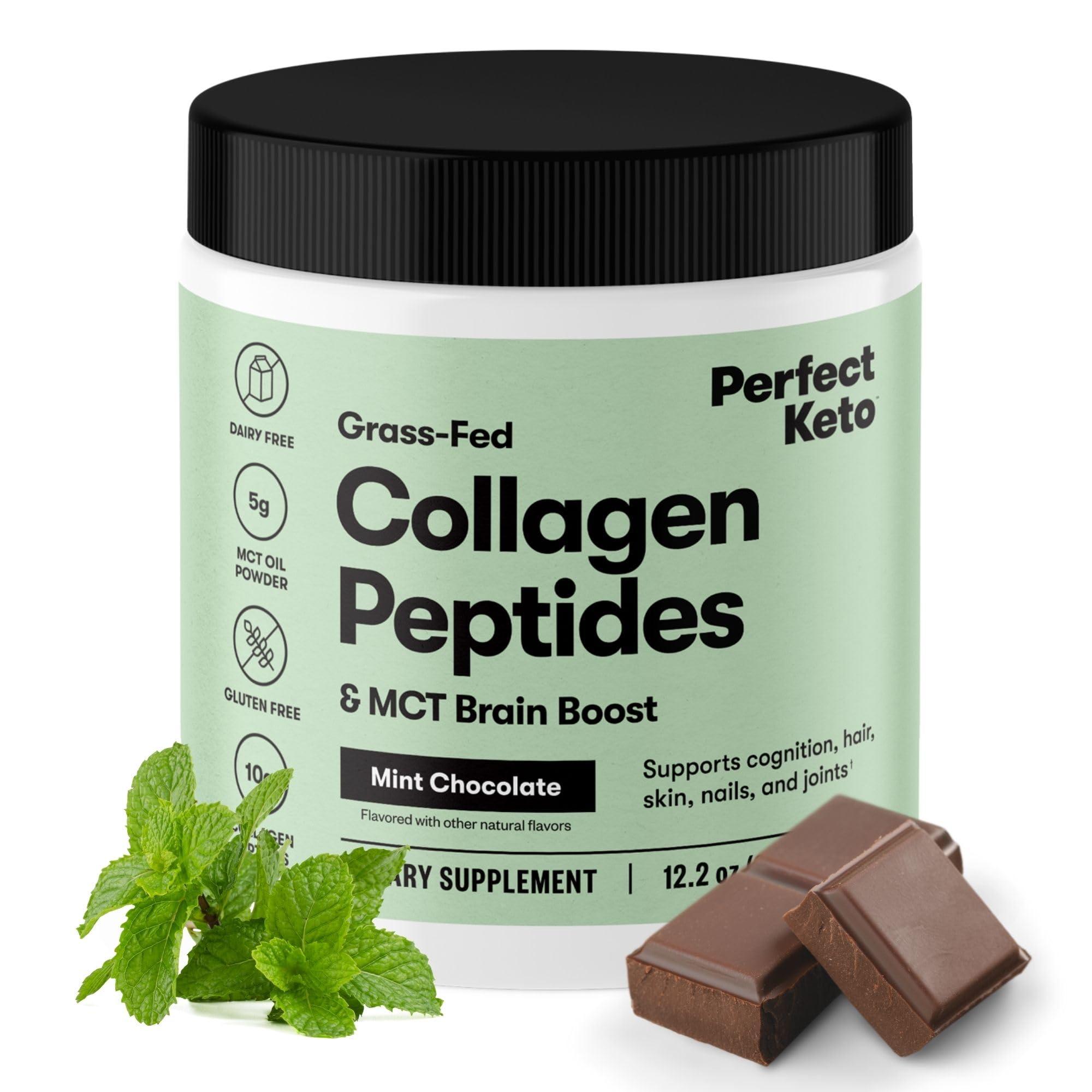 Perfect Keto Perfect Keto Collagen Protein Powder with MCT Oil - Grassfed, GF, Multi Supplement, Best for Ketogenic Diets, Use as Keto Creamer, in Coffee and Shakes for Women & Men (Mint Chocolate)