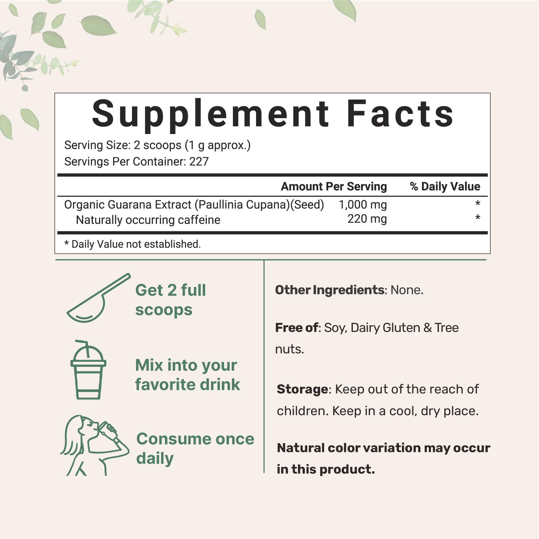 Micro Ingredients Micro Ingredients Organic Guarana Powder 1,000mg Per Serv, 8 Ounces | 220mg Natural Caffeine Energizer, Brazilian Herbal Extract, Raw, Bulk Superfood, Coffee Substitute, Vegan Friendly, & Non-GMO