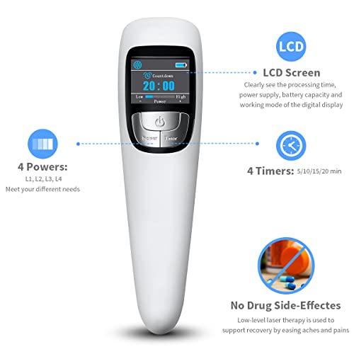 SINORIKO Red Light Therapy Device for Shoulder Back Knee Joint Muscle Pain Relief, 13pcs x 650nm + 3pcs x 808nm, 4 Power + 4 Timer, Handheld Cold Laser Therapy Device for Dogs Pet Horse