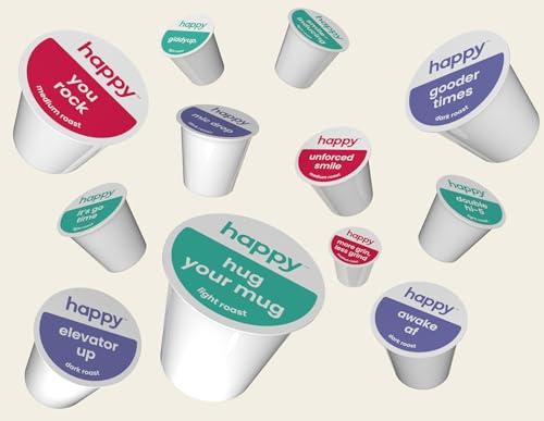 We Are Happy, LLC happy coffee light roast coffee pods, 22 count, notes of toasted biscotti and levity, compatible with most K-cup brewers, rainforest alliance certified
