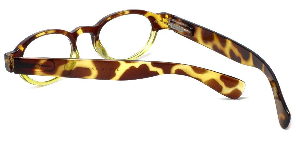 Calabria Calabria 4372 2 Color Oval European Reading Glasses&Case in Tortoise Green +4.00