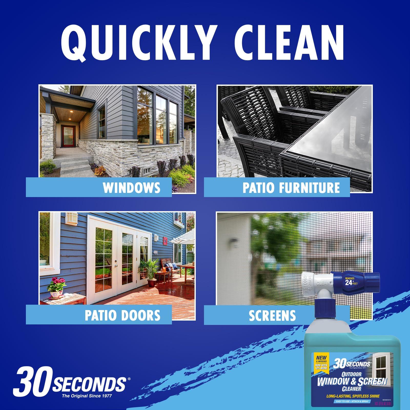 30 SECONDS 30 SECONDS Outdoor Window & Screen Concentrated Cleaner for Glass, Patio Doors, Fiberglass, Furniture - No Screen Removal Required, Spray & Rinse - Hose End Spray Attachment (2 PACK)