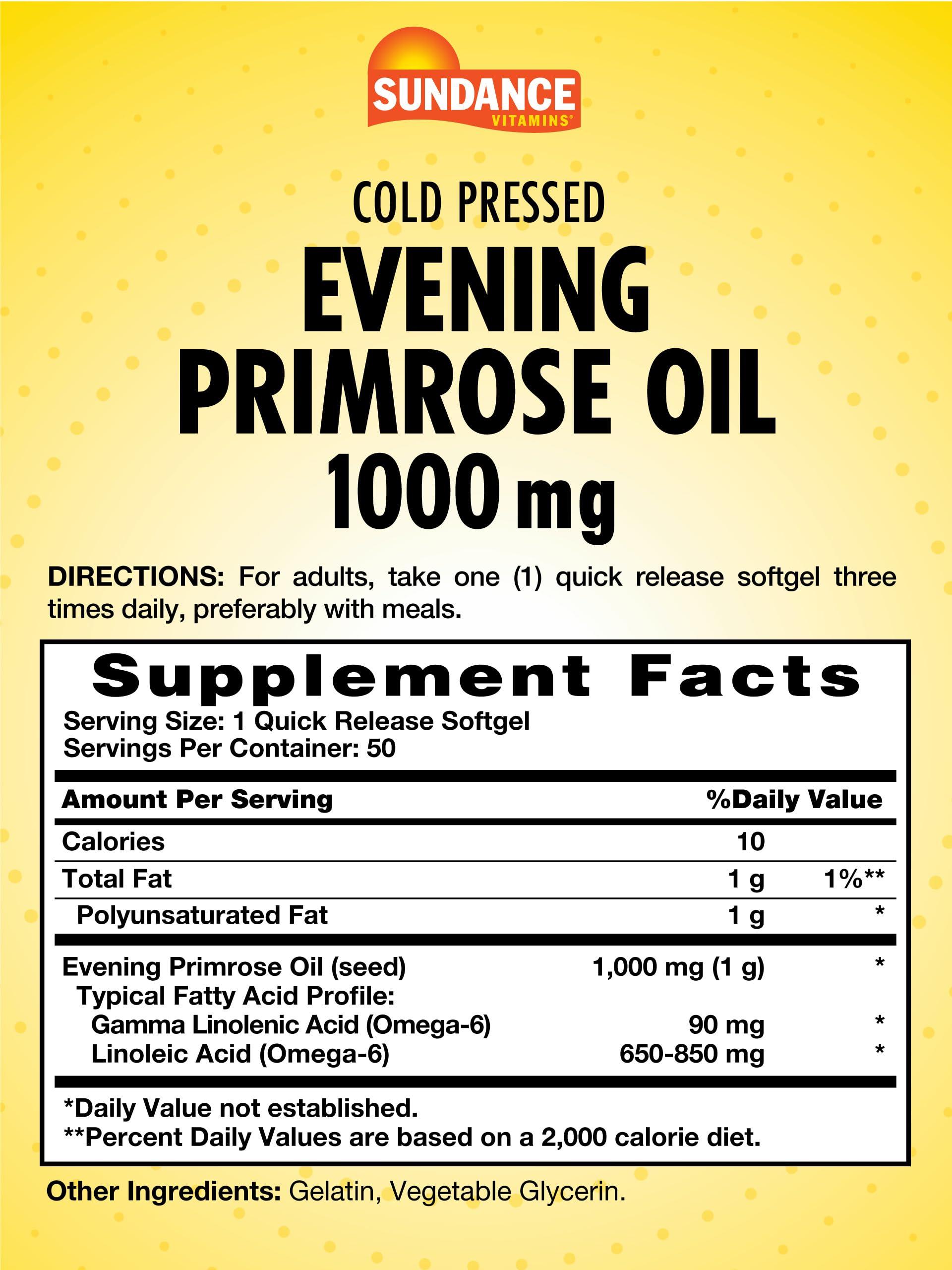 Sundance Sundance Evening Primrose Oil 1000mg for Women | Cold Pressed Formula | Non-GMO & Gluten Free Supplement