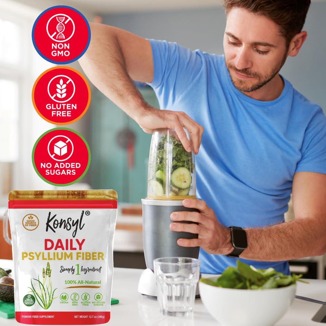 Konsyl Konsyl Daily Psyllium Fiber, 3 Pack, 360g Gusset Bag, Gluten Free, Non GMO, Keto Friendly, Unflavored, Easy Mixing Fiber