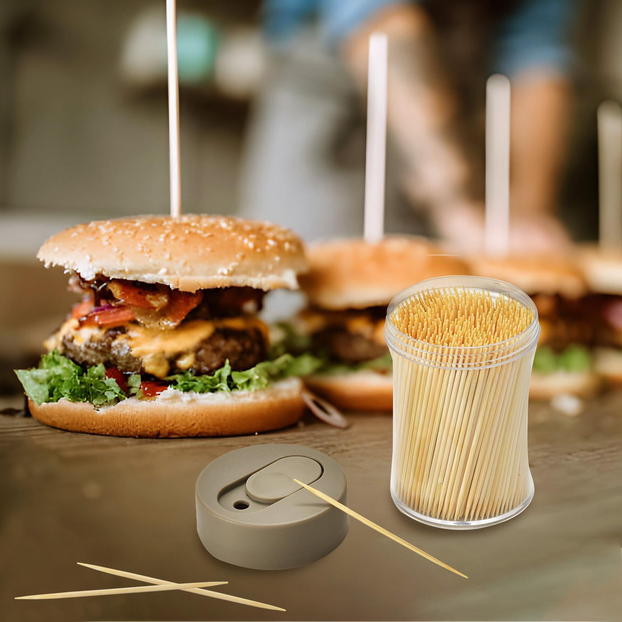 GlitzoCo Premium Bamboo Toothpick Set (500 Count) & Urbanstrive Wood Toothpick Holder Duo - Eco-Friendly Smooth Toothpicks for Parties, Appetizers & Dental Care with Stylish Green Holders