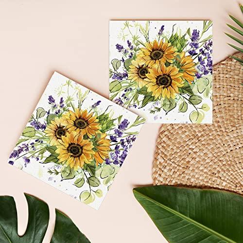 AnyDesign AnyDesign 100 Pack Sunflower Luncheon Napkins Disposable Spring Summer Flower Paper Decorative Napkins Floral Dessert Dinner Hand Napkin for Baby Shower Party Supplies Decoration, 6.5 x 6.5 In