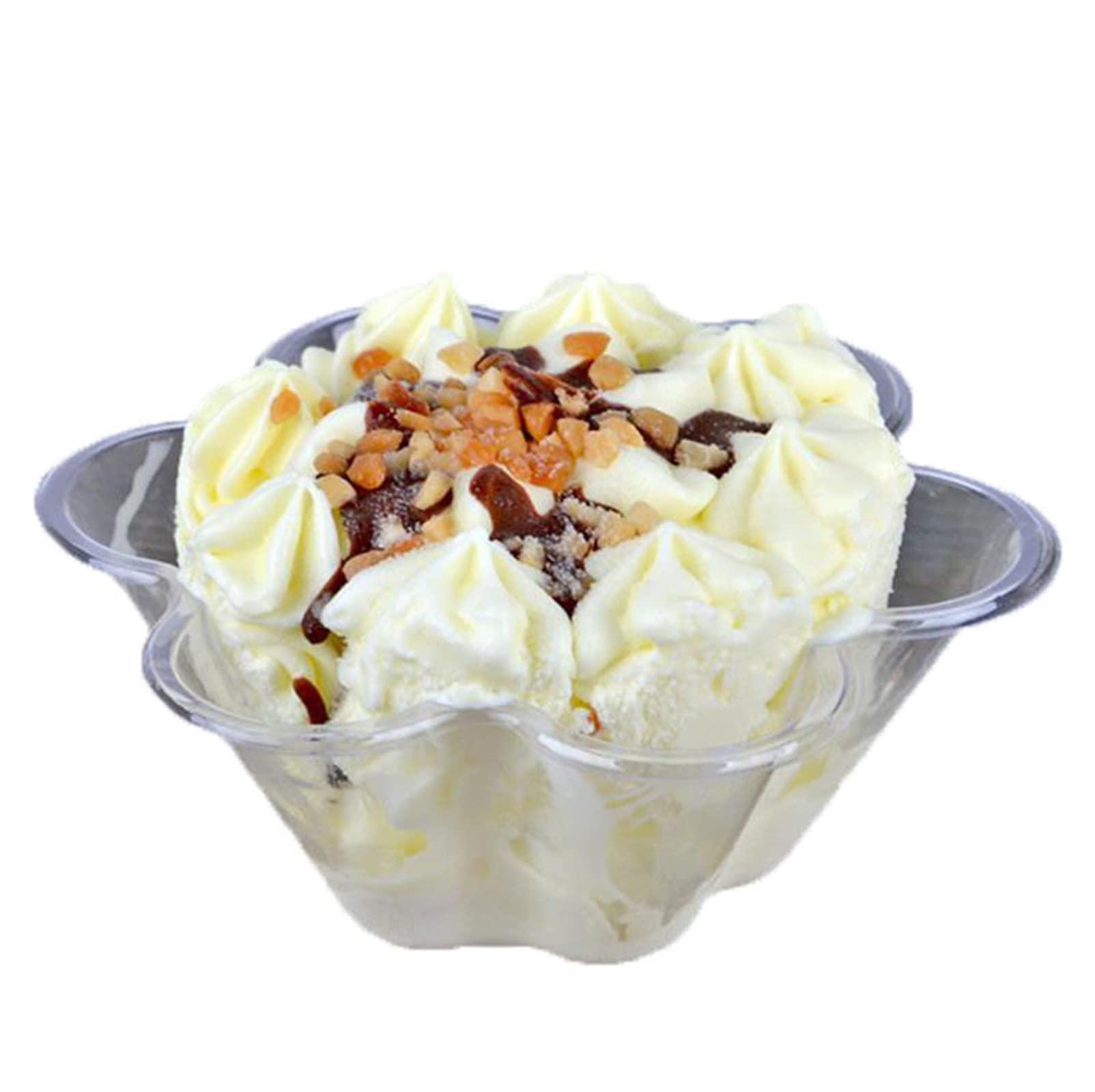 Minsily Minsily 50 Pack Clear Plastic Dessert Bowls 8 oz Disposable Ice Cream Cups Flower Parfait Cups Sample Serving Bowls Plastic Dessert Cups Sundae Snack Fruit Salad Bowl Appetizers Cup for Holiday Party
