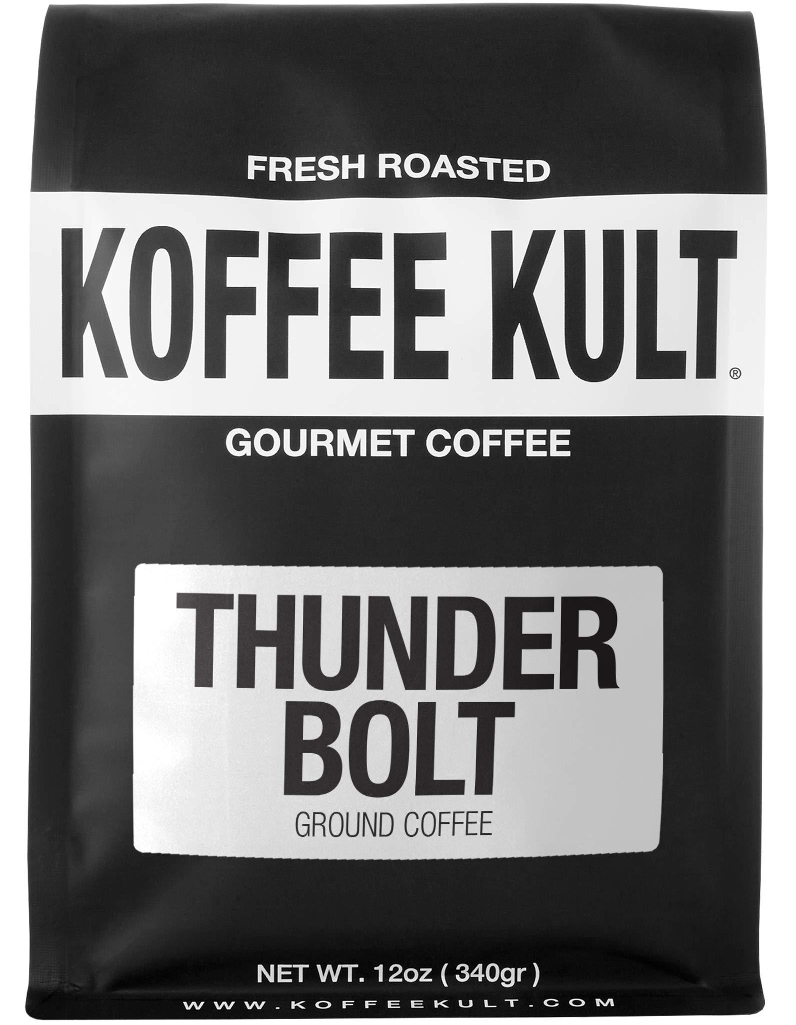 Koffee Kult Koffee Kult Thunder Bolt Coffee Super Dark Roast 100% Arabica Robust Blend of Colombian And Brazil (Ground, 12oz)