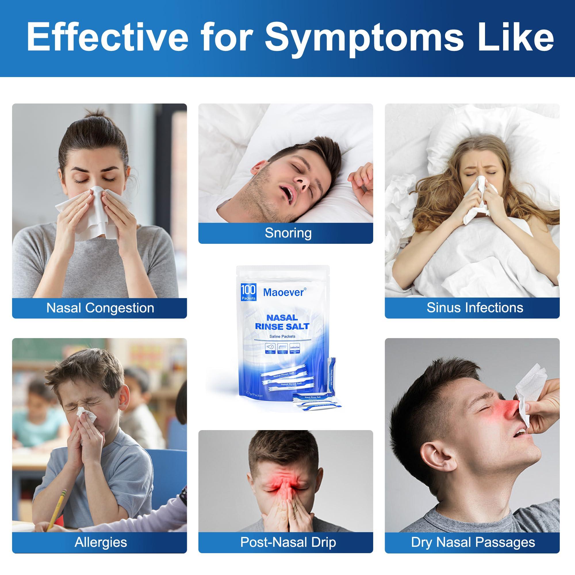 MAOEVER MAOEVER Neti Pot with 130 Nasal Wash Salt Packets Sinus Rinse Bottle Nose Wash Cleaner Pressure Rinse Nasal Irrigation for Adult & Kid BPA Free 300 ML Sticker Thermometer