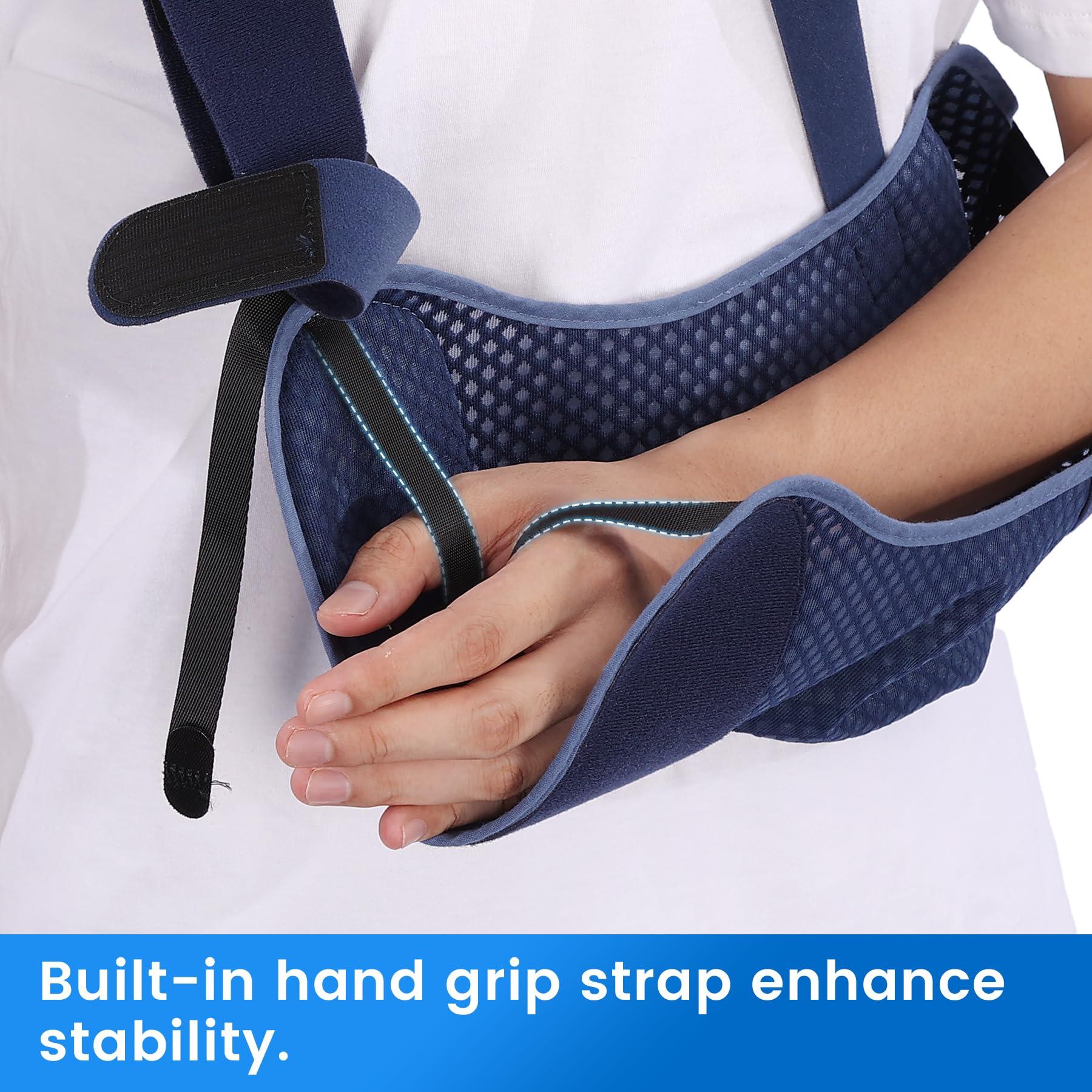 Velpeau Velpeau Arm Sling Shoulder Immobilizer with Waist Strap, Ventilated & Breathable Design, Arm Support Brace for Shoulder, Rotator Cuff, Elbow, Hand injury (Mesh Version, Blue, Right, L: Bust 40-51)