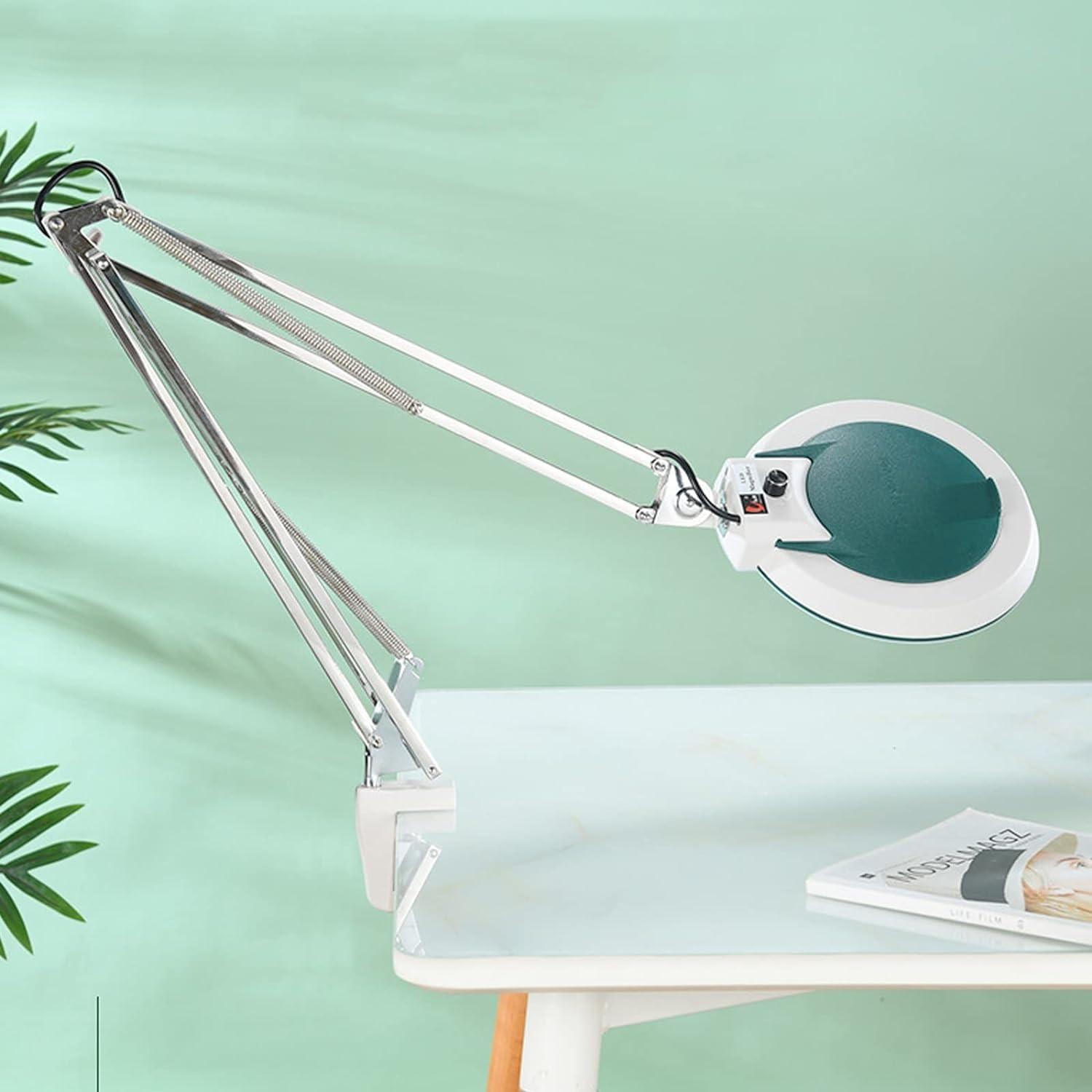 YUNYHAO 10X/15X/20X Magnifying Glass with Lamp and Stand, 3 Color Modes Infinitely Dimmable, Adjustable Swing Arm LED Lighting Magnifying Glass Desk Lamp (Color : 20X)