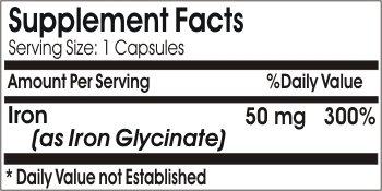 Naturetition Supplements Iron Glycinate 50mg ~ 200 Capsules - No Additives ~ Naturetition Supplements