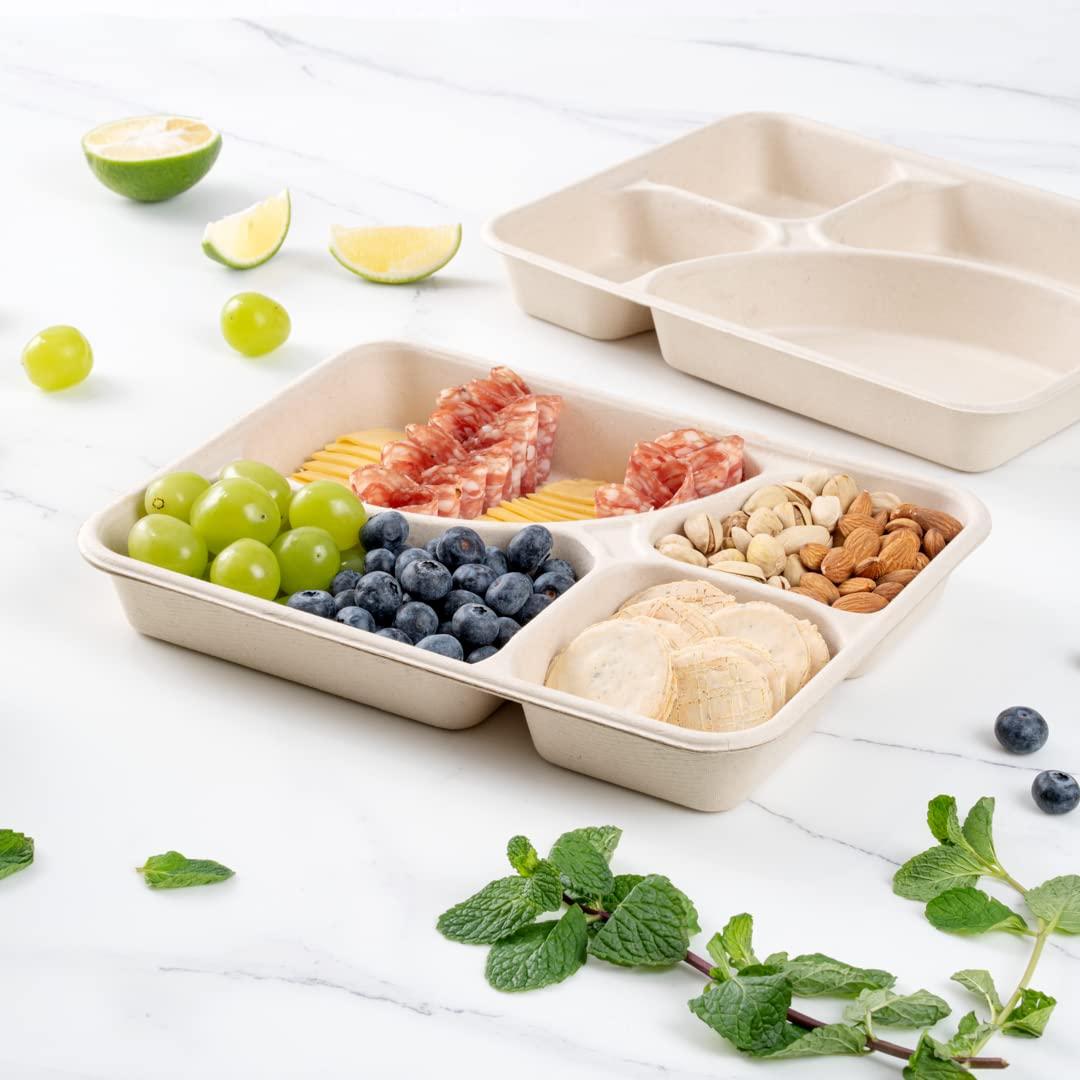 Restaurantware Restaurantware Pulp Tek 43 Ounce To Go Containers 100 Sustainable Carry Out Containers - Lids Sold Separately 4 Compartments Bagasse Take Out Plates Made From Sugarcane Fibers Microwavable