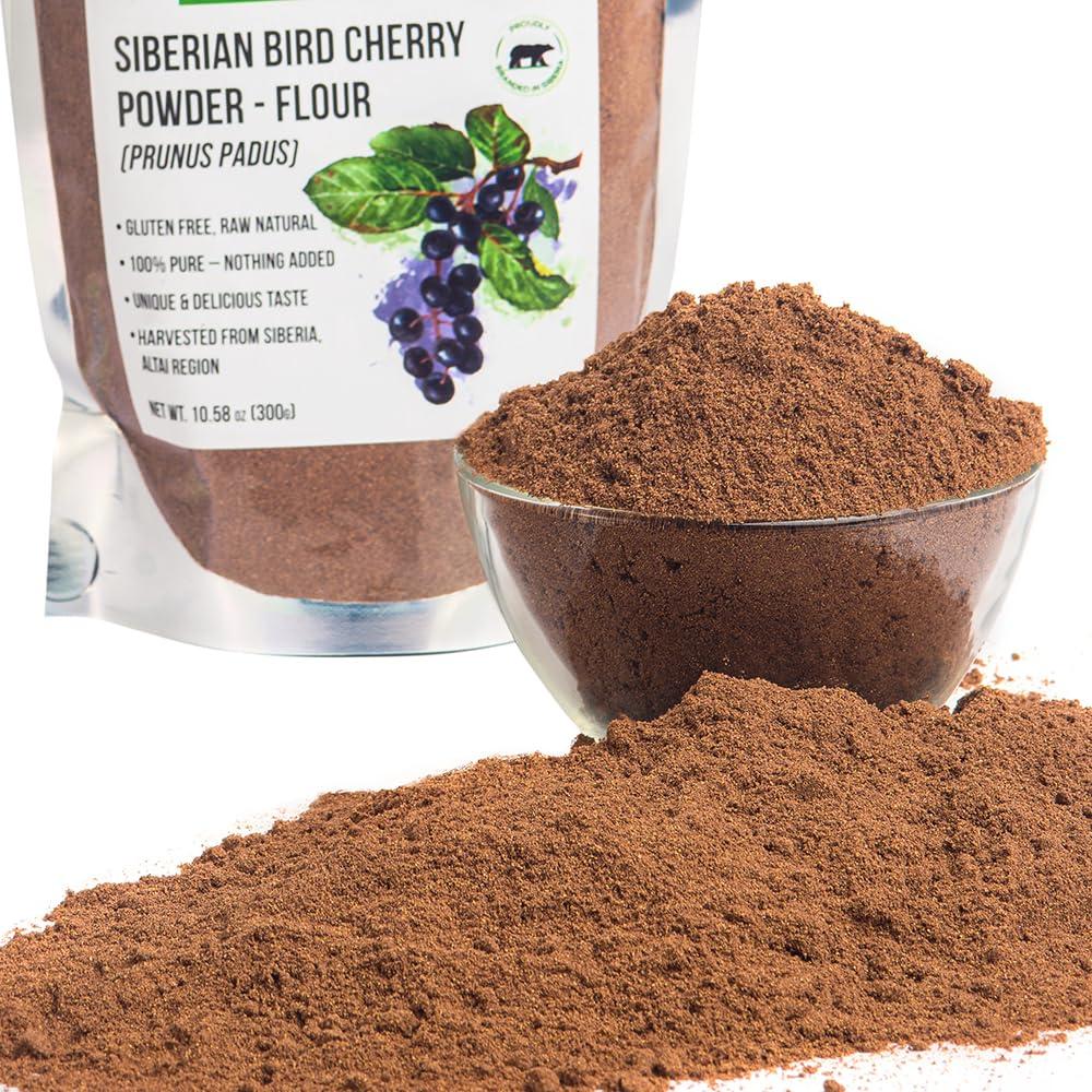 Siberian Green Authentic Siberian Bird Cherry Powder (Flour), Gluten free, Raw Natural 300gr/10.58oz Altai Region Wild Harvested