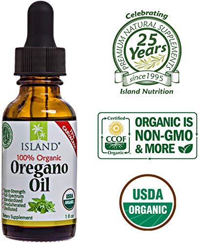 Island Nutrition Island Nutrition, Oregano Oil Organic Liquid Drops - 100% Pure & Undiluted - USDA-Certified Organic (1 oz) 75% Carvacrol - Grown in Spain - Immune Support Supplement with Oil of Oregano.
