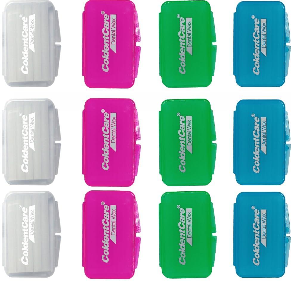 ColdentCare Orthodontic Braces Wax, 60 premium wax strips ColdentCare - Dental Wax for Braces and Aligners Wax Strips, Multicolor cases, 12 Pack with storage case, Light Mint Scent.