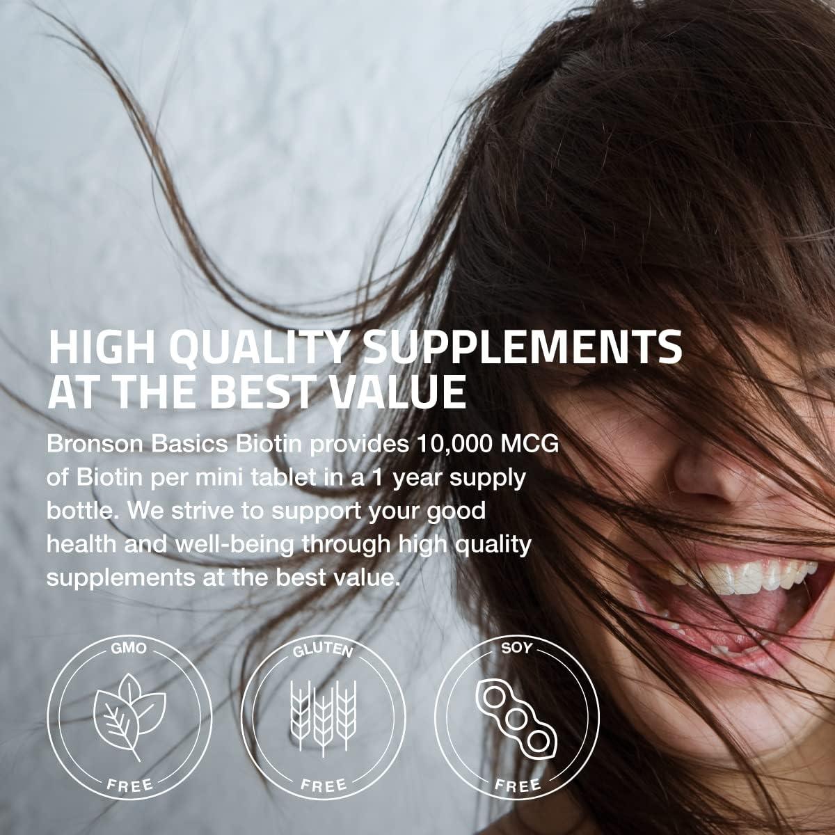 Bronson Bronson Biotin 10,000mcg, Supports Healthy Hair, Skin and Nails, Vegetarian, Non-GMO, 150 Tablets