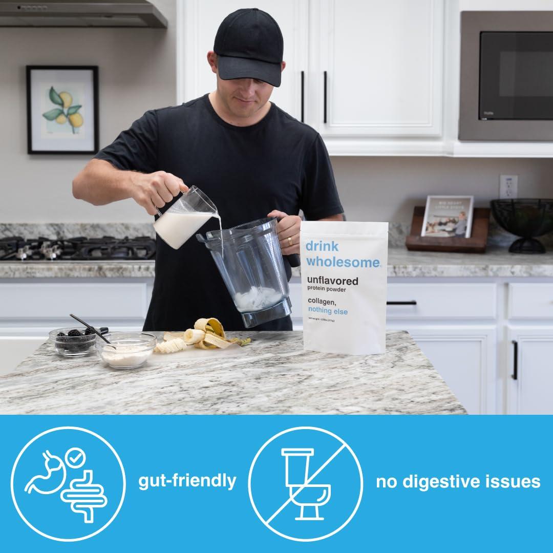 drink wholesome drink wholesome Unflavored Collagen Protein Powder | for Sensitive Stomachs | Gut Friendly | Dairy Free | Low FODMAP | No Artificial Sweeteners | No Bloating or Gas | No Constipation or Diarrhea