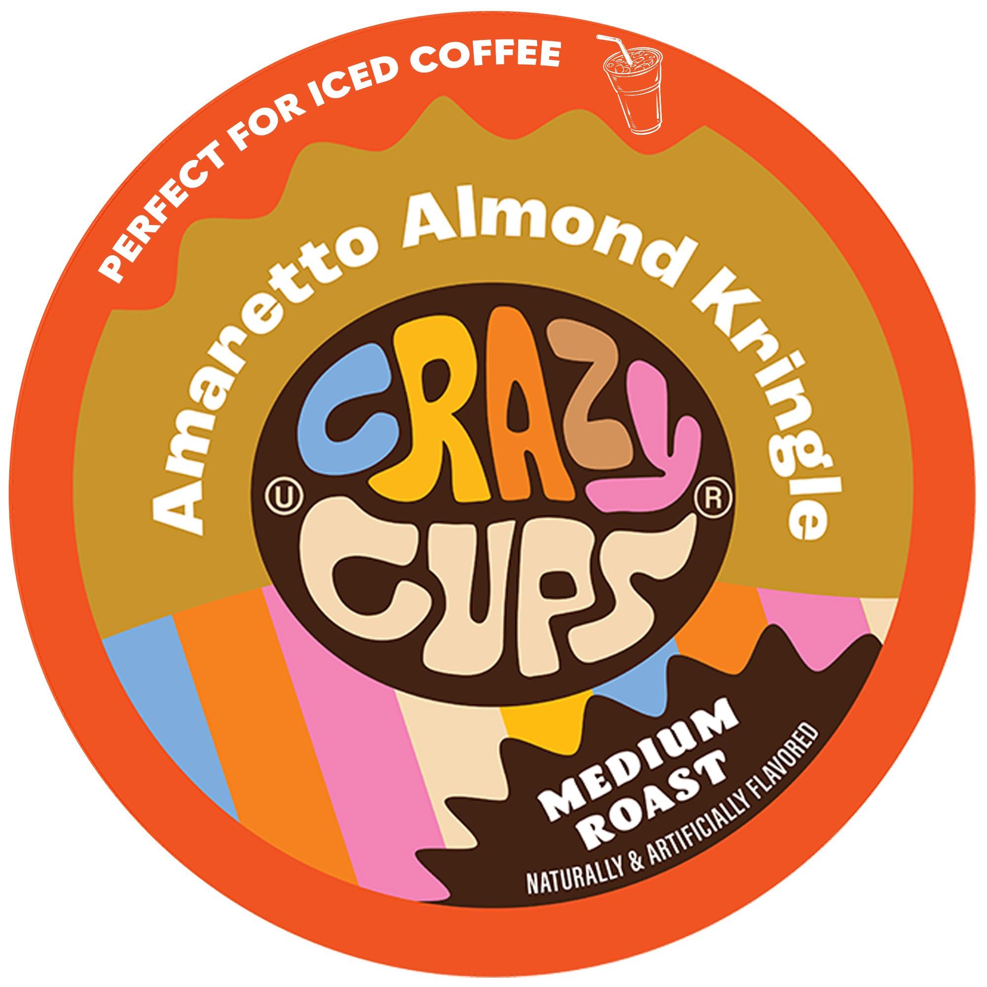 Crazy Cups Crazy Cup Amaretto Coffee Pods, Amaretto Almond Kringle for K Cup Keurig Machines, Brew Hot or Iced, 22 Count