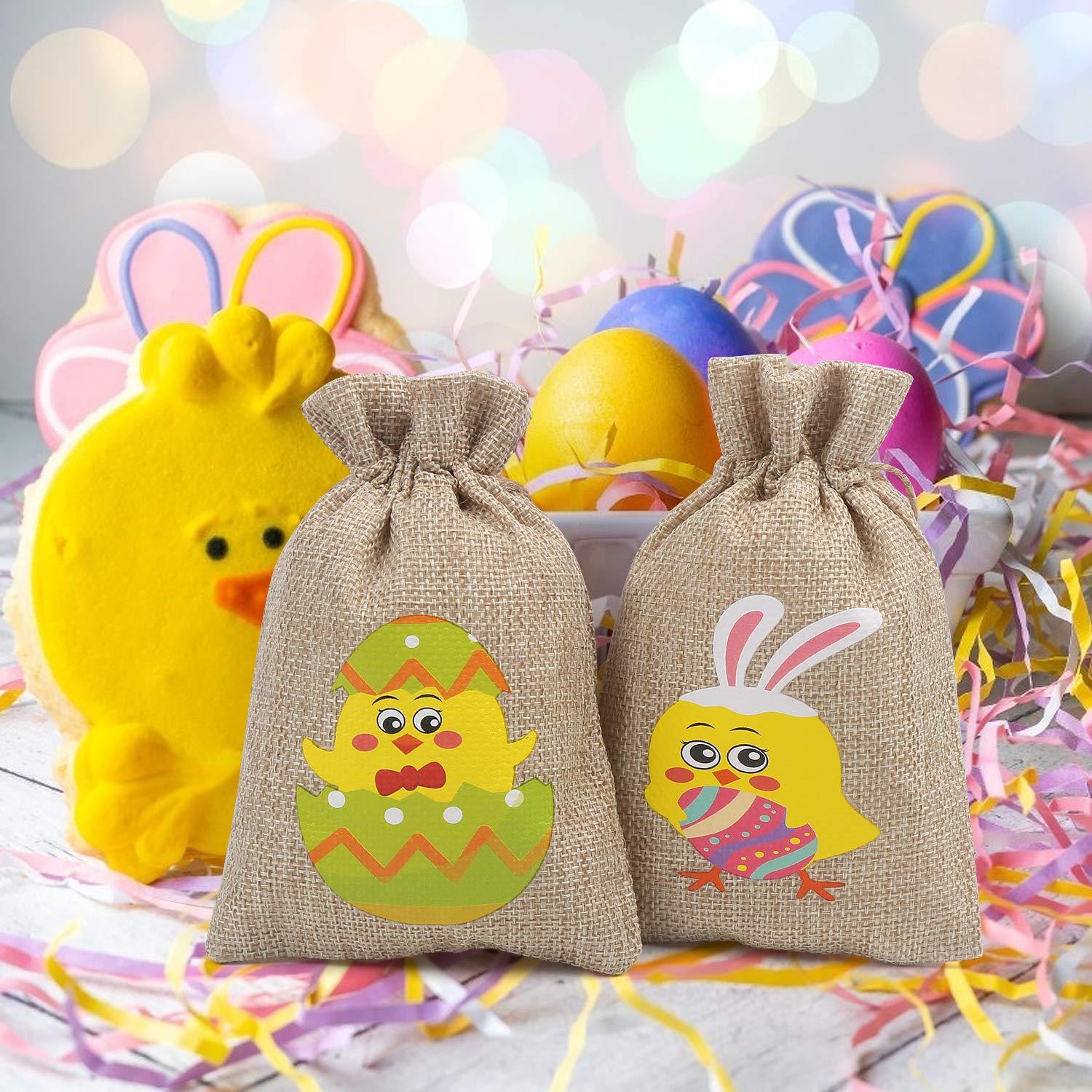 DIYASY DIYASY Easter Burlap Gift Bags, 36 Pcs Bunny and Chick Candy Bags with Drawstrings for Kids Easter Party Favor