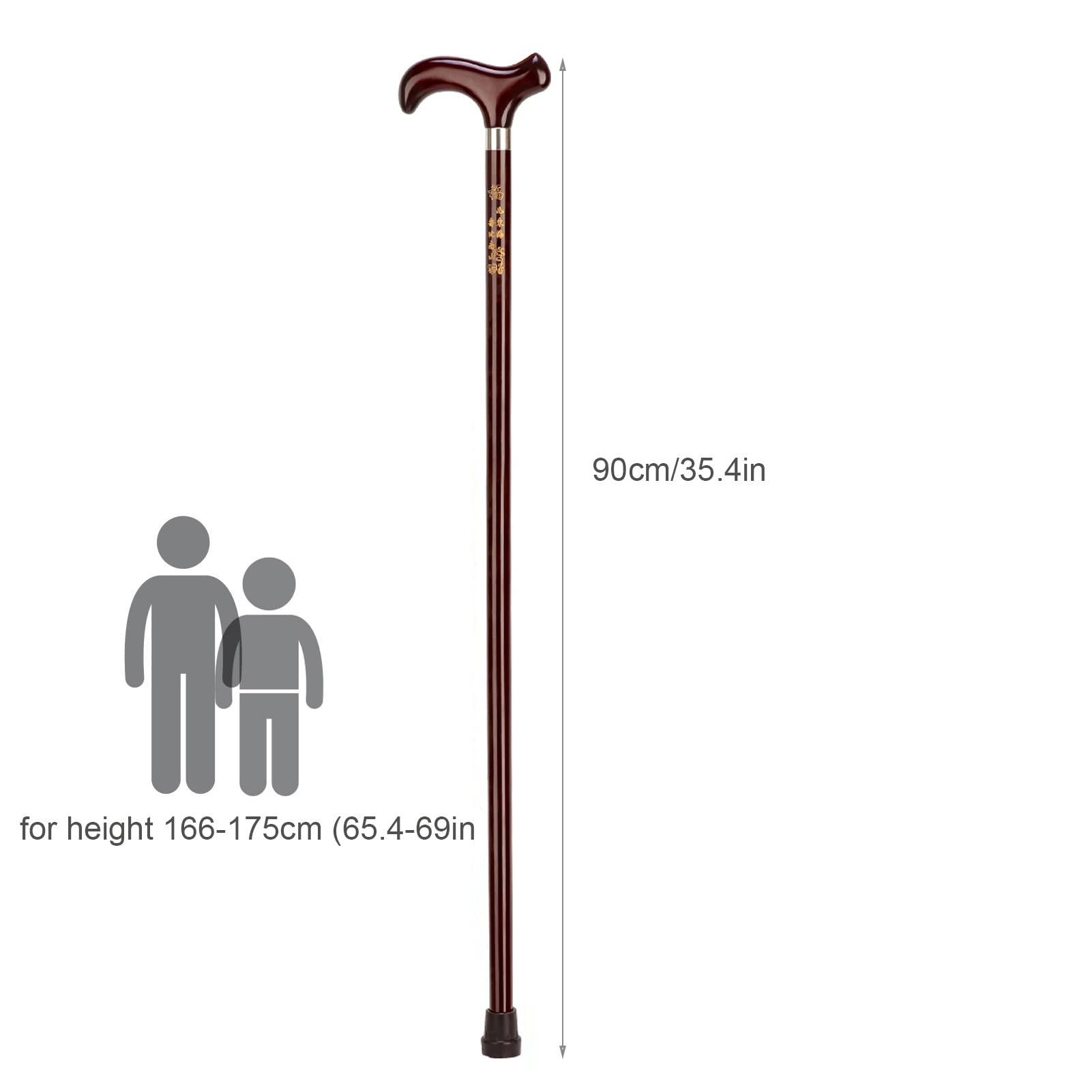 HEBEHO Wooden Quad Walking Cane for Senior, One-Piece Walking Stick, Wood Walking Stick for Men and Women with Four-Legged Base, with Wrist Rope (Size : 90cm/35.4in)