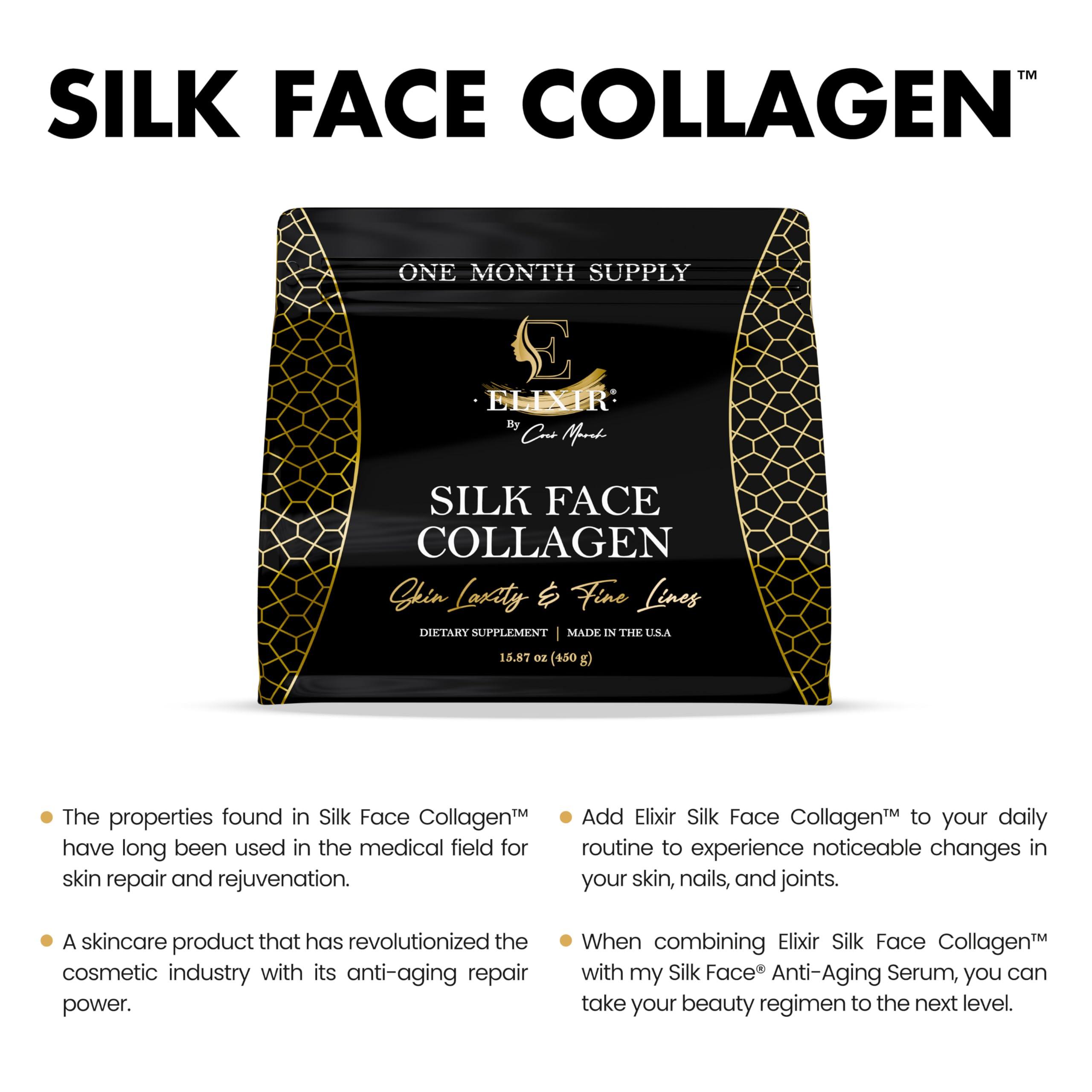 Elixir by Coc March Silk Collagen - Silky Radiant Skin New Amino Molecules for Hair Nails-Joint Health-20g Protein NO Taste-Dissolves Instantly - Unmatched Results Elixir by Coco March