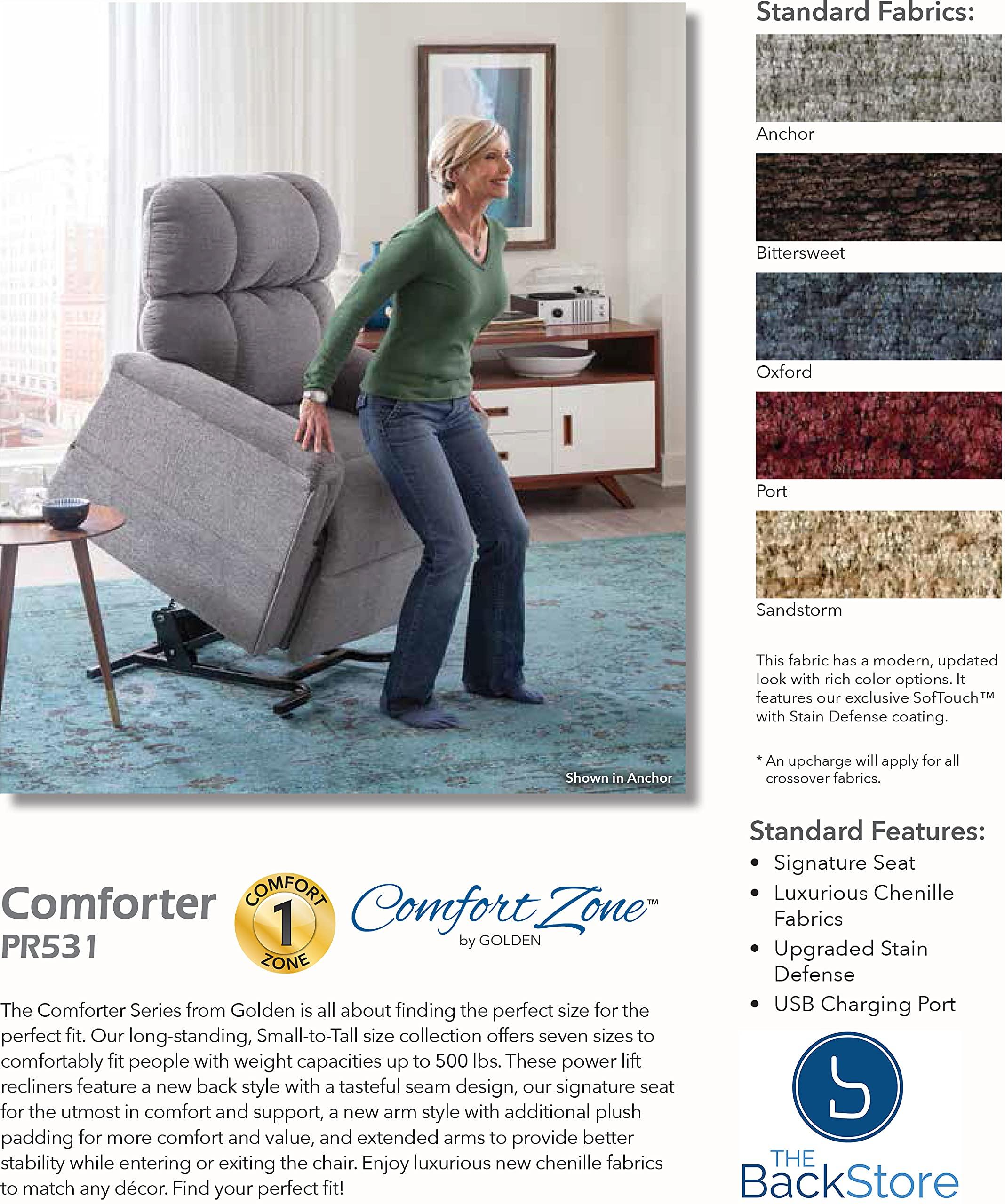 Golden Technologies Golden Technologies Comforter Series PR-531-LAR Large PR531 375 lb. Weight Capacity 3 Position Power Lift Chair Recliner - Bittersweet Dark Brown Fabric