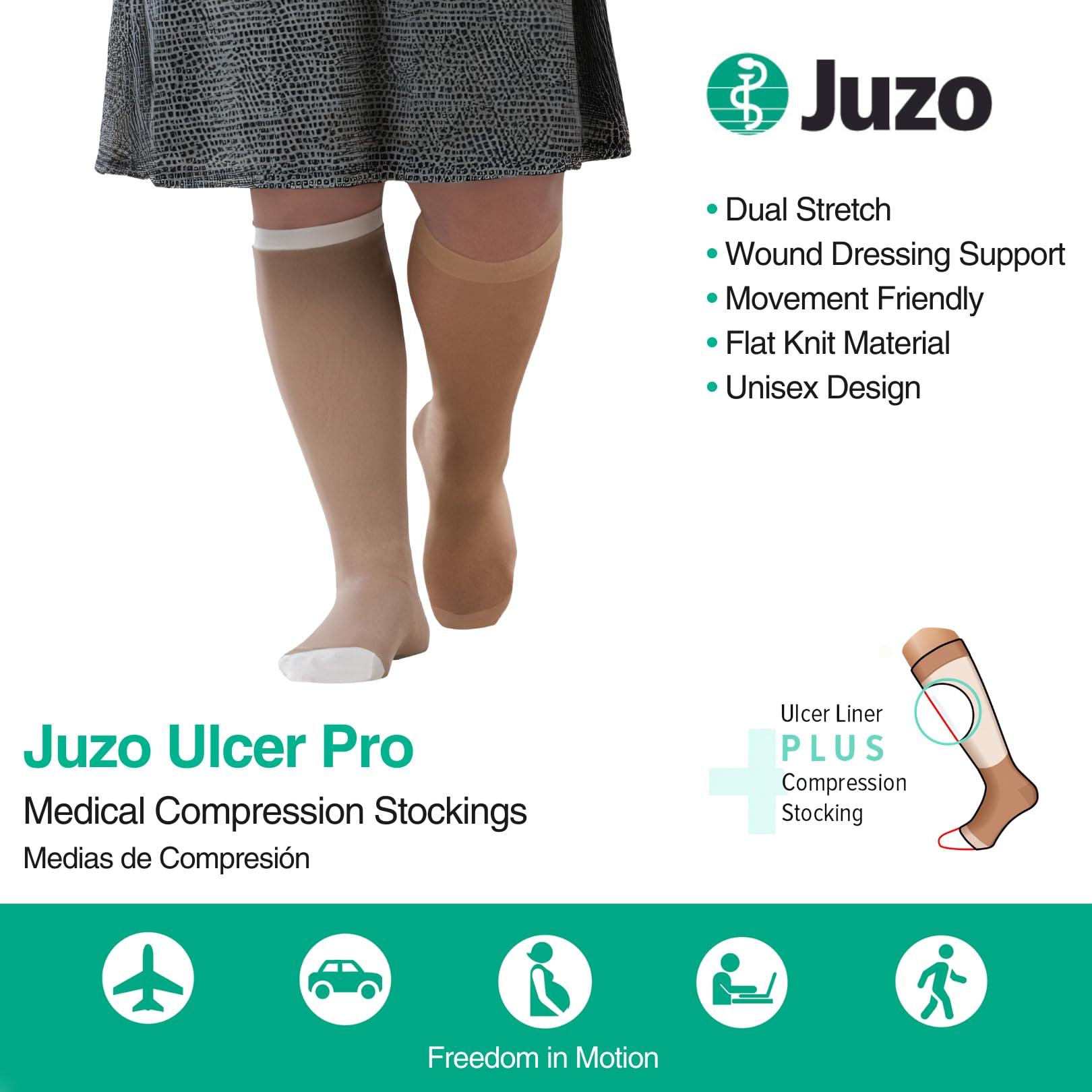 Juzo Juzo Ulcer Pro 2-Part System, 30-40 mmHg Compression Stockings, Knee High, Closed Toe | Compression Socks for Post Edema Reduction Venous Leg Ulcers Treatment | Beige, Large (IV) Short