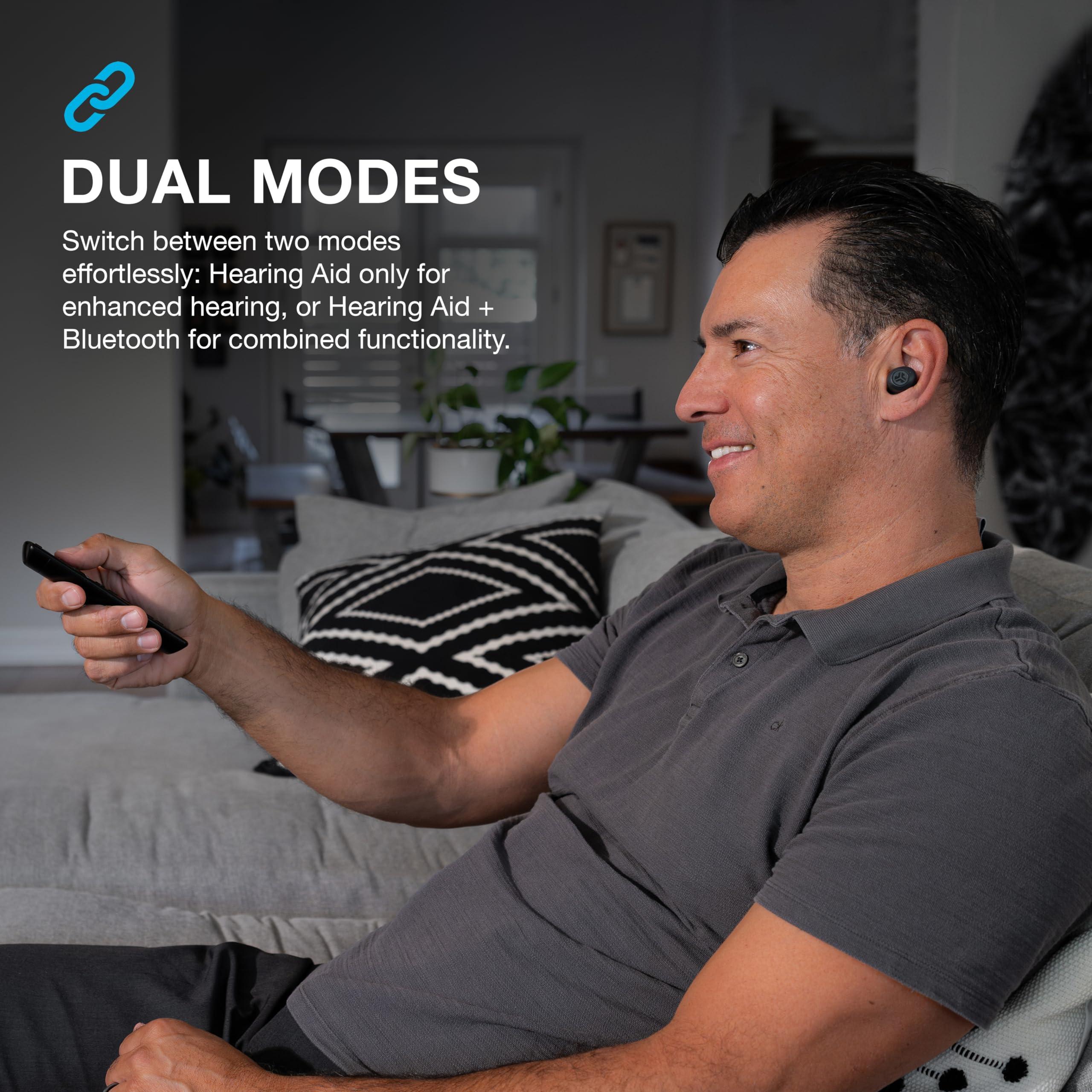 JLab JLab Hear OTC Hearing Aid & Earbuds, Graphite, Traditional Earbud Fit, Four Preset Hearing Modes, In-Ear Detection and Built-in Feedback Suppression, Independent Volume Control and Touch Controls