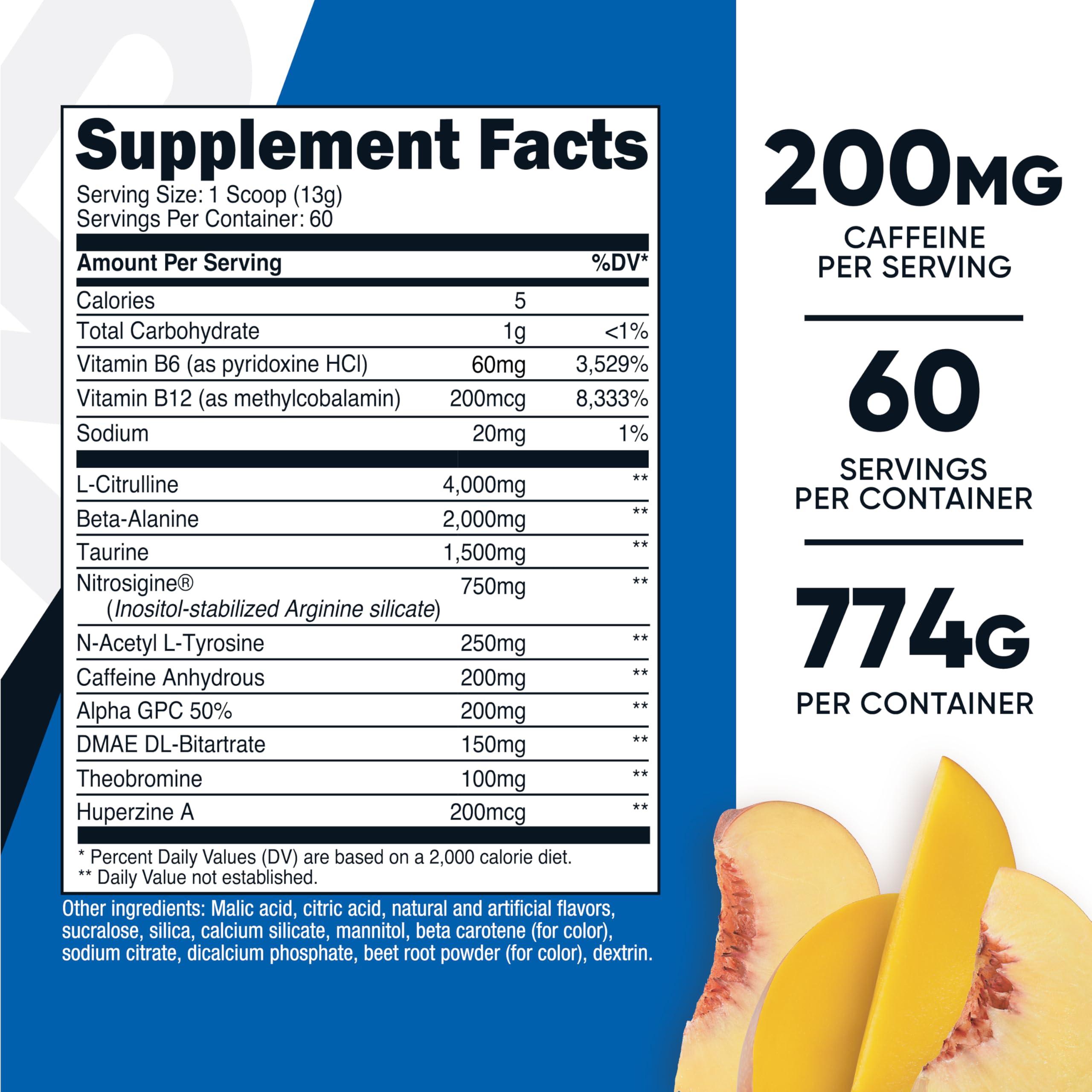 Nutricost Nutricost Pre-Workout Complex Powder (60 Servings, Peach Mango) - Pre-Workout Supplement with Beta-Alanine, Taurine & Amino Acids