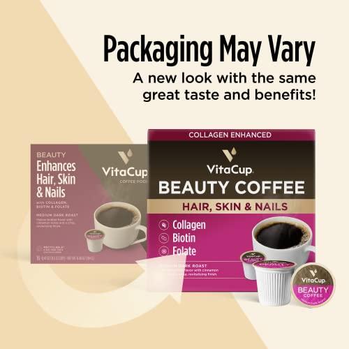VitaCup VitaCup Beauty Collagen Coffee Pods for Hair, Skin & Nails, with Biotin & Folate, Medium Dark Roast, Keto Friendly, Recyclable Single Serve Pod Compatible with Keurig K-Cup Brewers,64 Ct