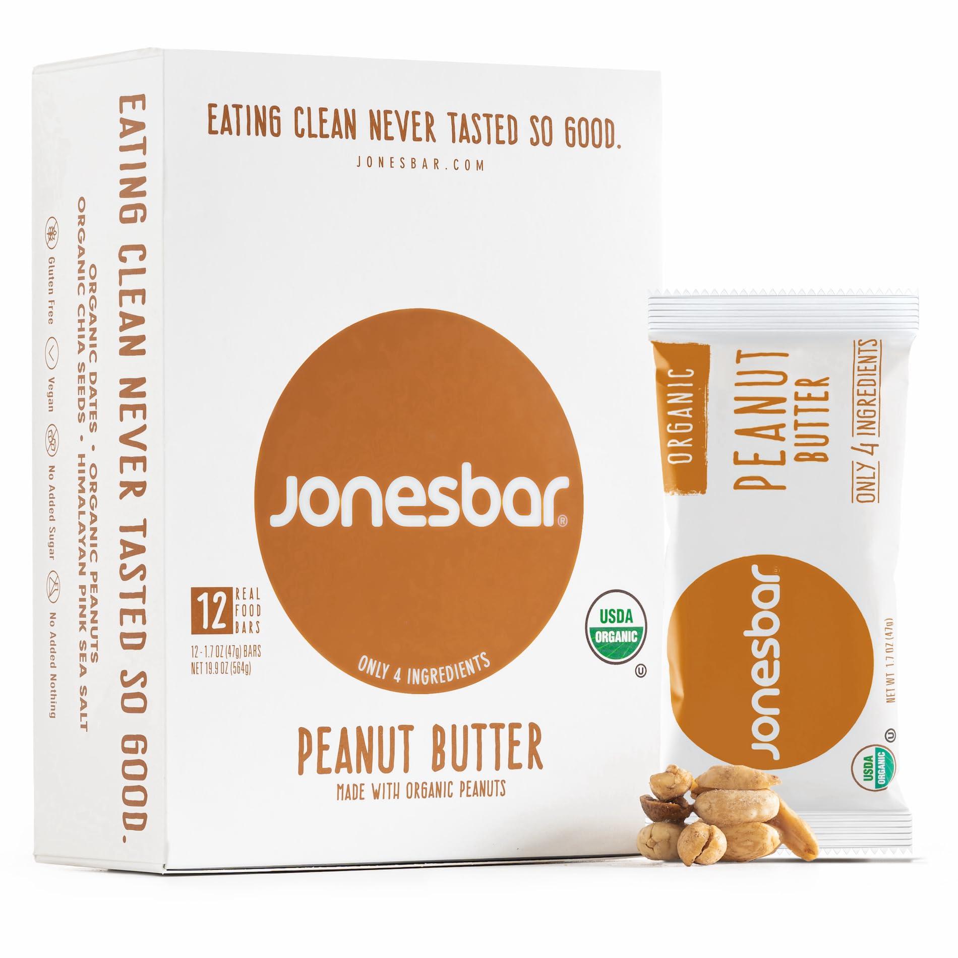 jonesbar JONESBAR (Peanut Butter, 12 Count (Pack of 1)), USDA Organic Fruit & Nut Bar, Non-GMO, Kosher, Vegan, Gluten Free, Simple Snack Bar
