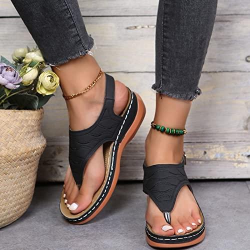 SZTEE Orthopedic Wedge Sandals for Women Plantar Fasciitis Sandals for Flat Feet Soft Footbed Arch-Support Sandals (Color : Black, Size : 6 US)