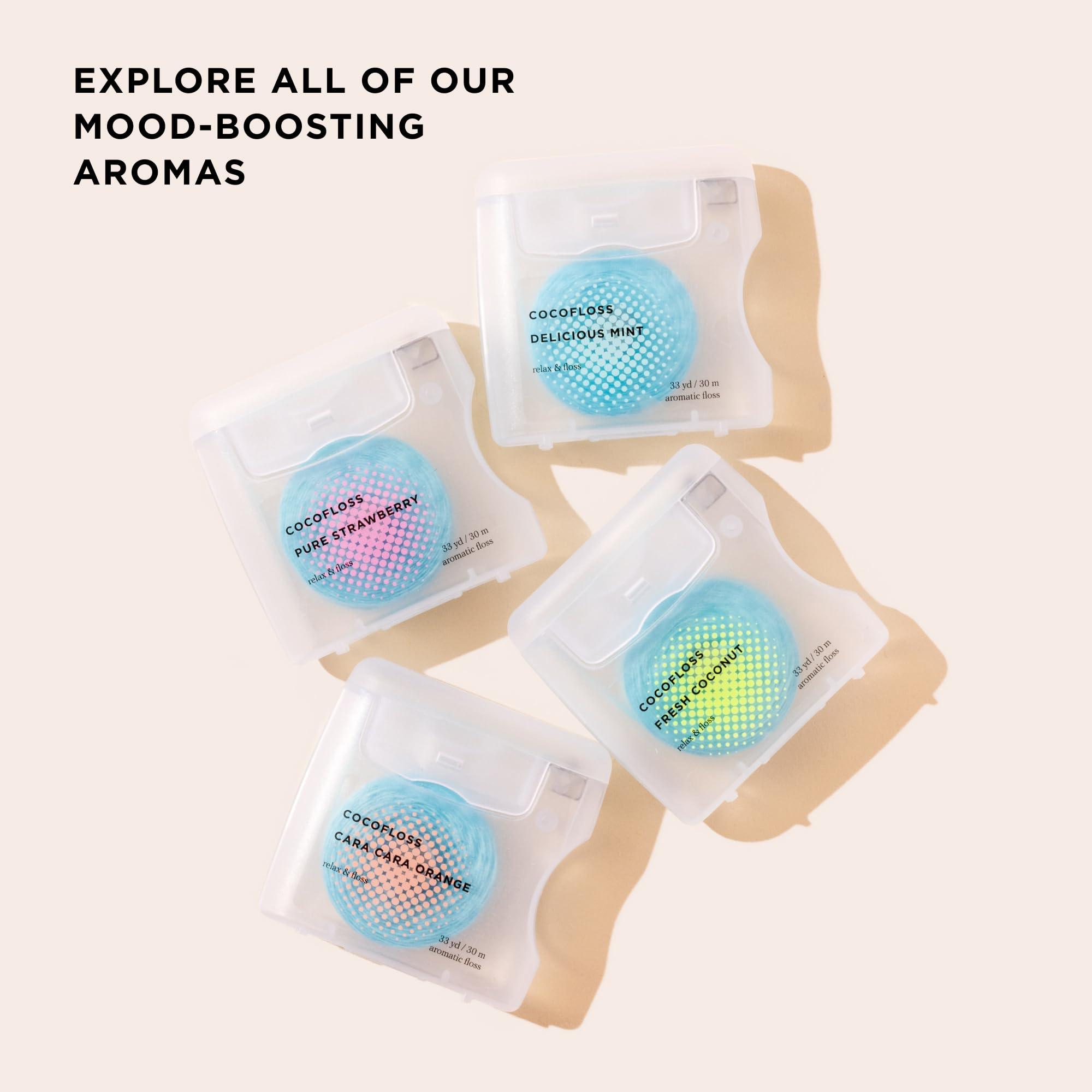 Cocofloss Cocofloss Woven Dental Floss, Dentist-Designed Oral Care, Mint, Waxed, Expanding, Vegan, Kid-Friendly String Floss with Coconut Oil, 3 Spools (33 yd Each)