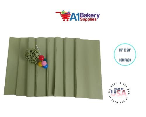 A1 Bakery Supplies Sage Green Light Olive Bulk Tissue Paper 15 Inch x 20 Inch - 100 Sheets Premium Quality Gift wrap Tissue Paper Made in USA