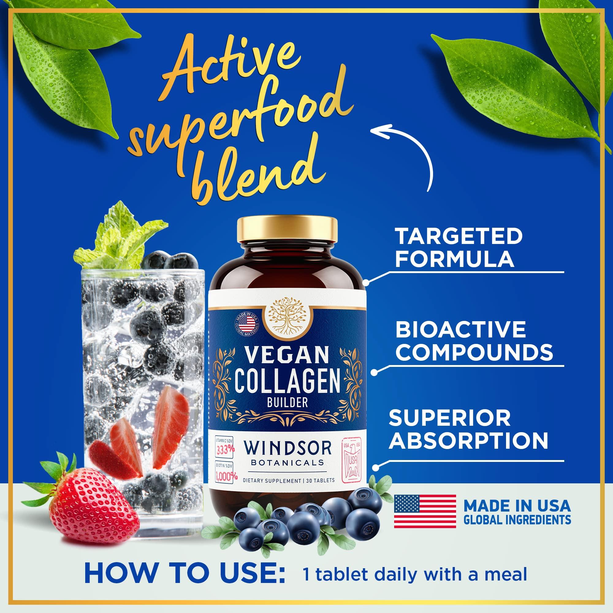 WINDSOR BOTANICALS Vegan Collagen Tablets and Vegan Collagen Builder Liquid - Enhanced Vegan Collagen Bundle
