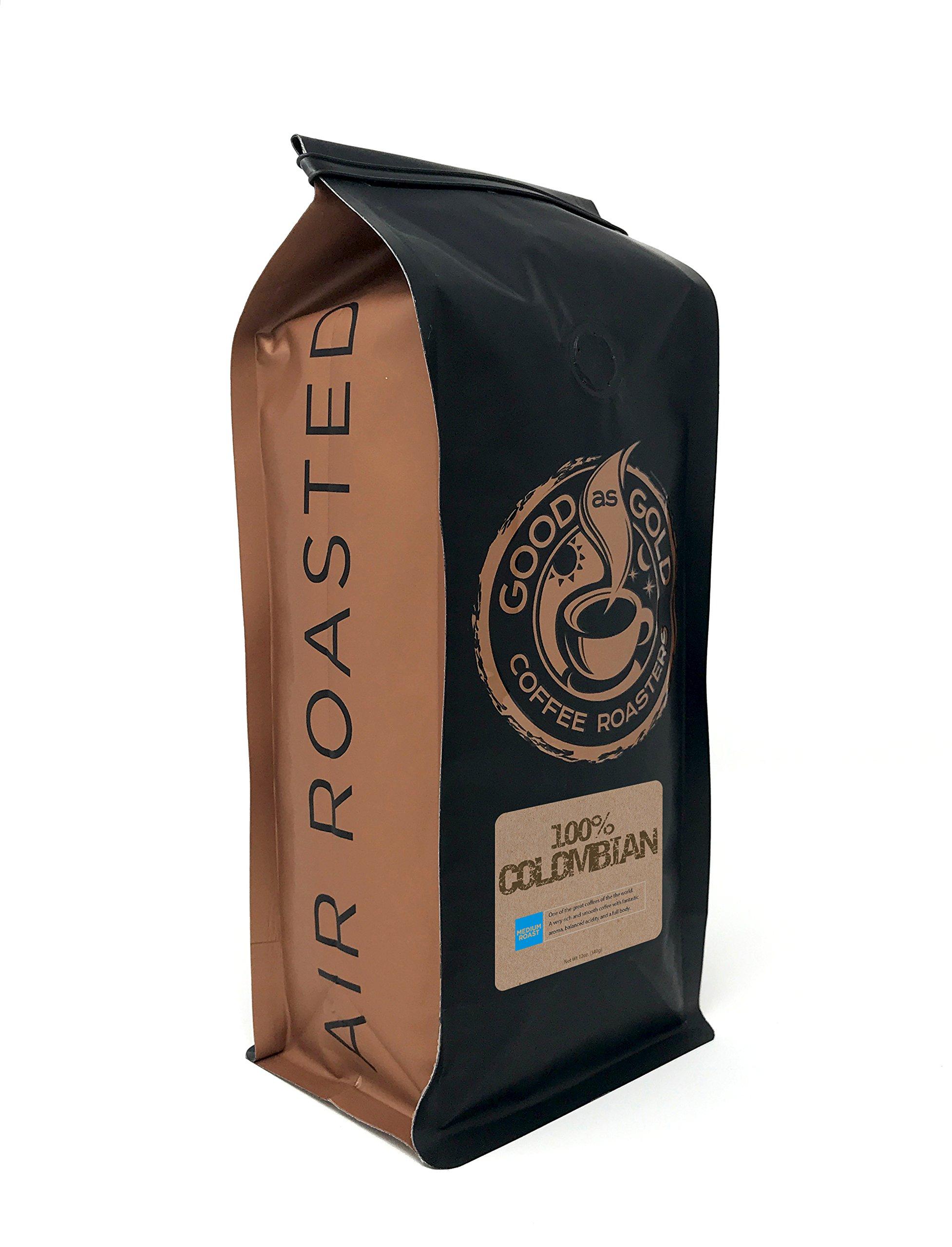 Good As Gold Colombian Supremo Coffee, Medium Roast, 12 Ounce Bag, **Ground To Order** - Good As Gold Coffee Roasters
