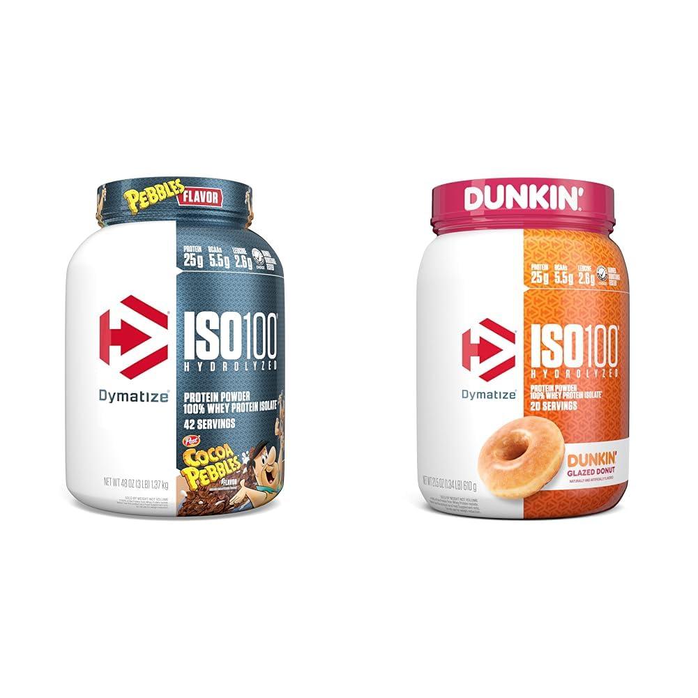 Dymatize Dymatize ISO100 Hydrolyzed Protein Powder, 100% Whey Isolate, 25g of Protein, 5.5g BCAAs & ISO100 Hydrolyzed Protein Powder, 100% Whey Isolate, Dunkin\' Glazed Donut Flavor