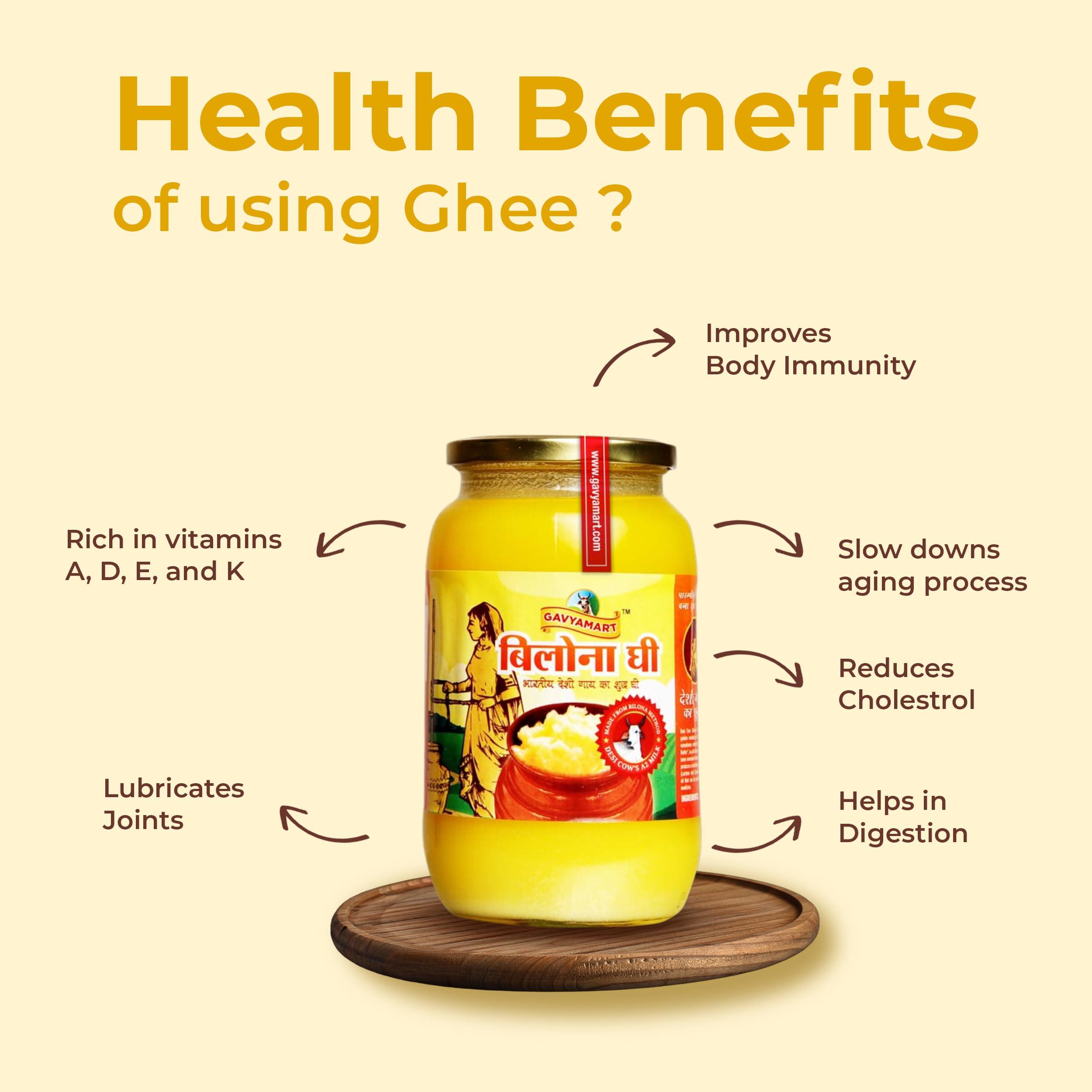 GAVYAMART Gavyamart Ghee in Pantry 100% Pure Kankrej A2 Cow Desi Ghee Non GMO - Made Using Traditional Bilona Method Ghee 1 Litre - Glass Ghee jar Pack - A2 Ghee Cow Organic 1000ml