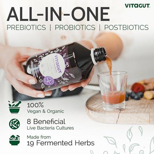 VITAGUT VITAGUT Liquid Probiotic, Prebiotics & Postbiotics 3-in-1 Organic, Live Probiotics for Women & Men - Probiotics for Digestive Health, 50 Billion CFU, 19 Fermented Herbs, Vegan Probiotic for Gut Health