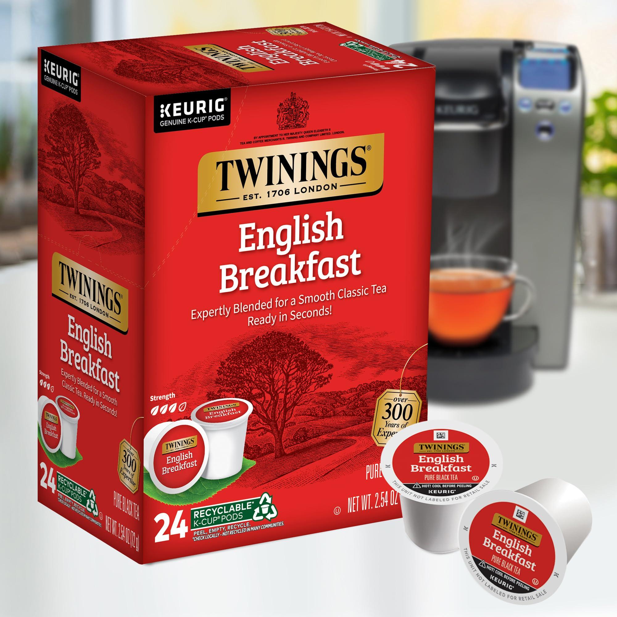 Twinings Twinings English Breakfast Black Tea K-Cup Pods for Keurig, 24 Count (Pack of 1), Smooth, Flavourful, Robust, Caffeinated, Enjoy Hot or Iced | Packaging May Vary