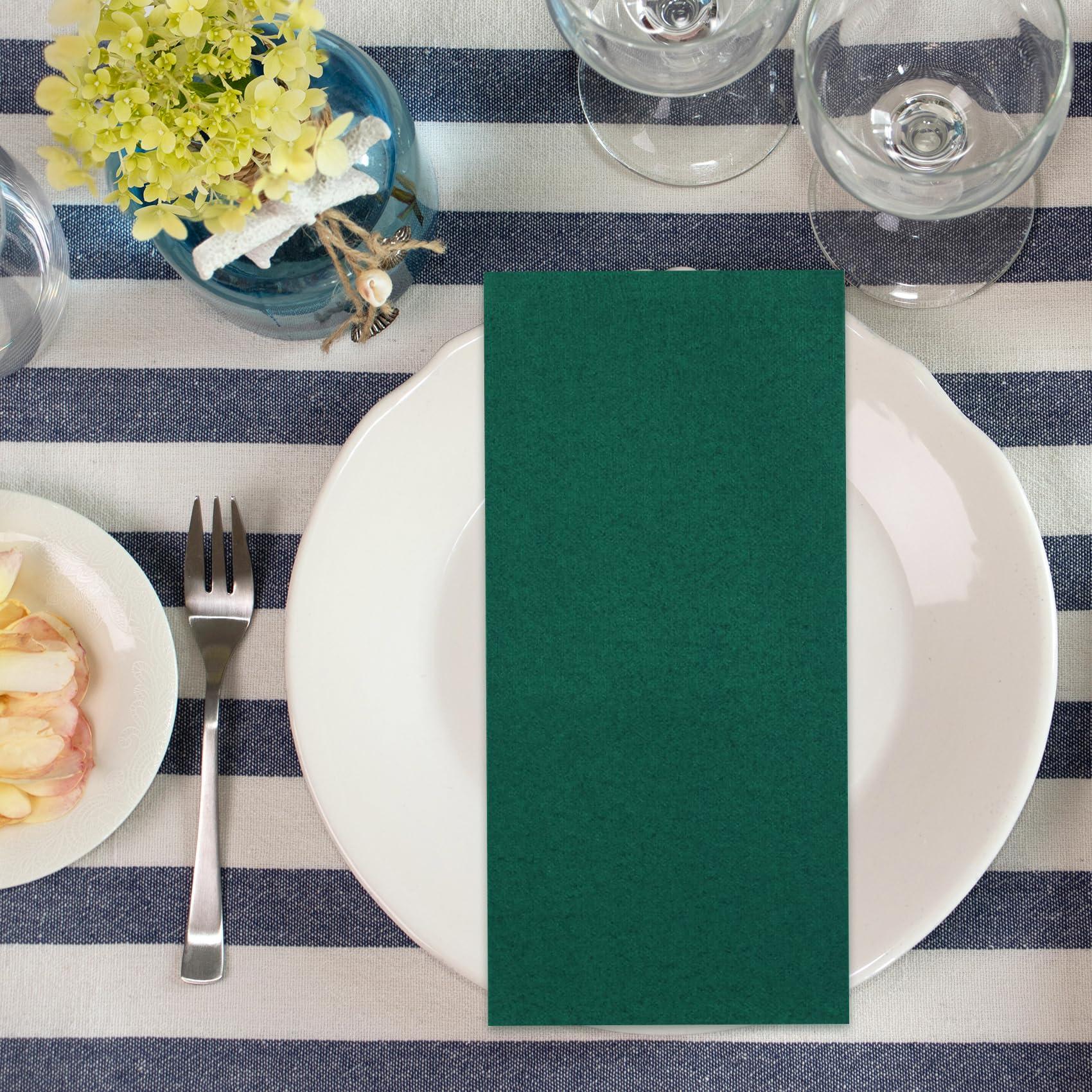 Goldclean 100 Pack Dark Green Paper Napkins, Disposable Linen-Feel Guest Towels Cloth-Like Hand Towels, Soft, Absorbent, Paper Hand Napkins for Christmas, Bathroom, Parties, Weddings, Dinners - 12\" x 17\"